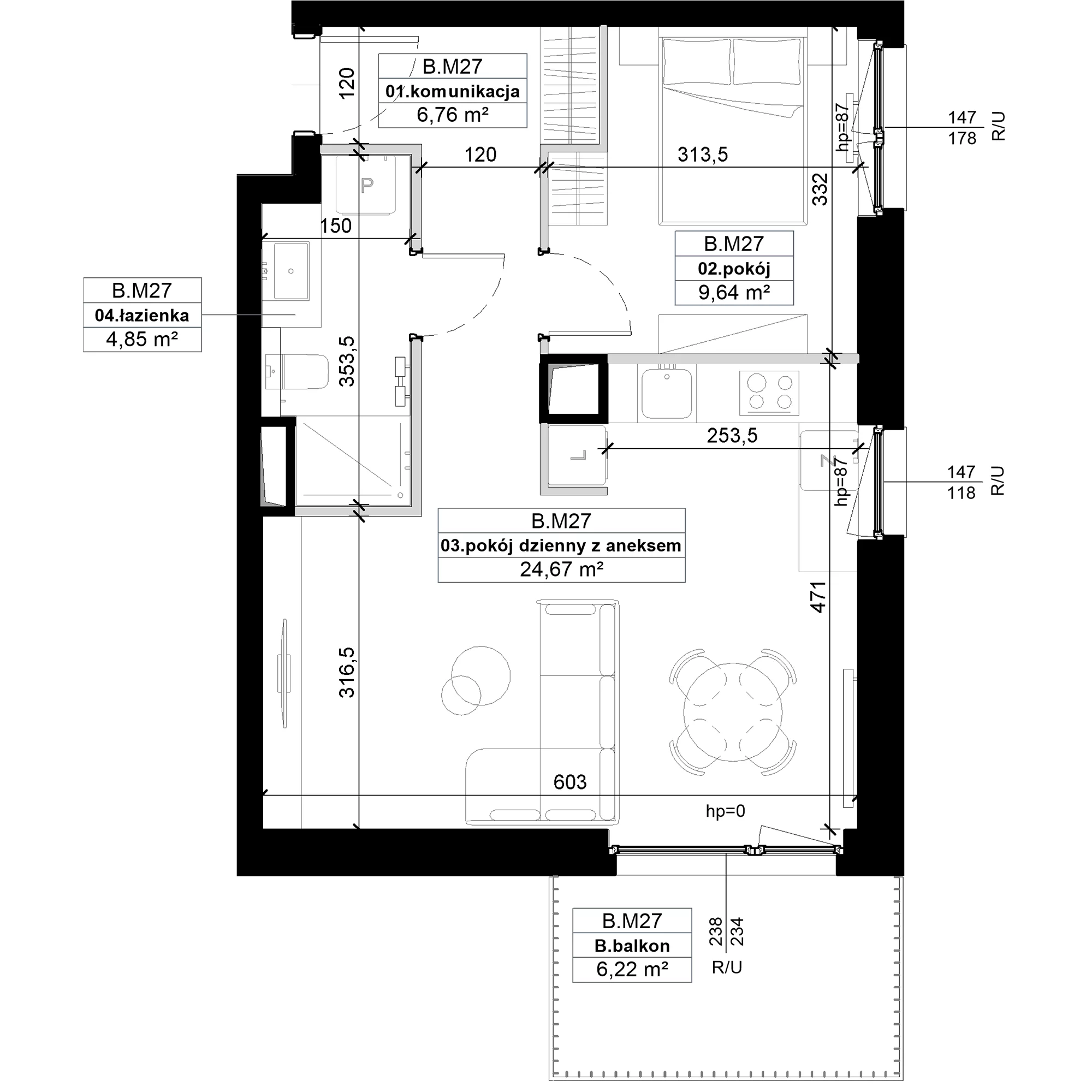 2 pokoje, mieszkanie 45,92 m², piętro 1, oferta nr B.M27, No to Naramowice, Poznań, Naramowice, Naramowice, ul. Maków Polnych