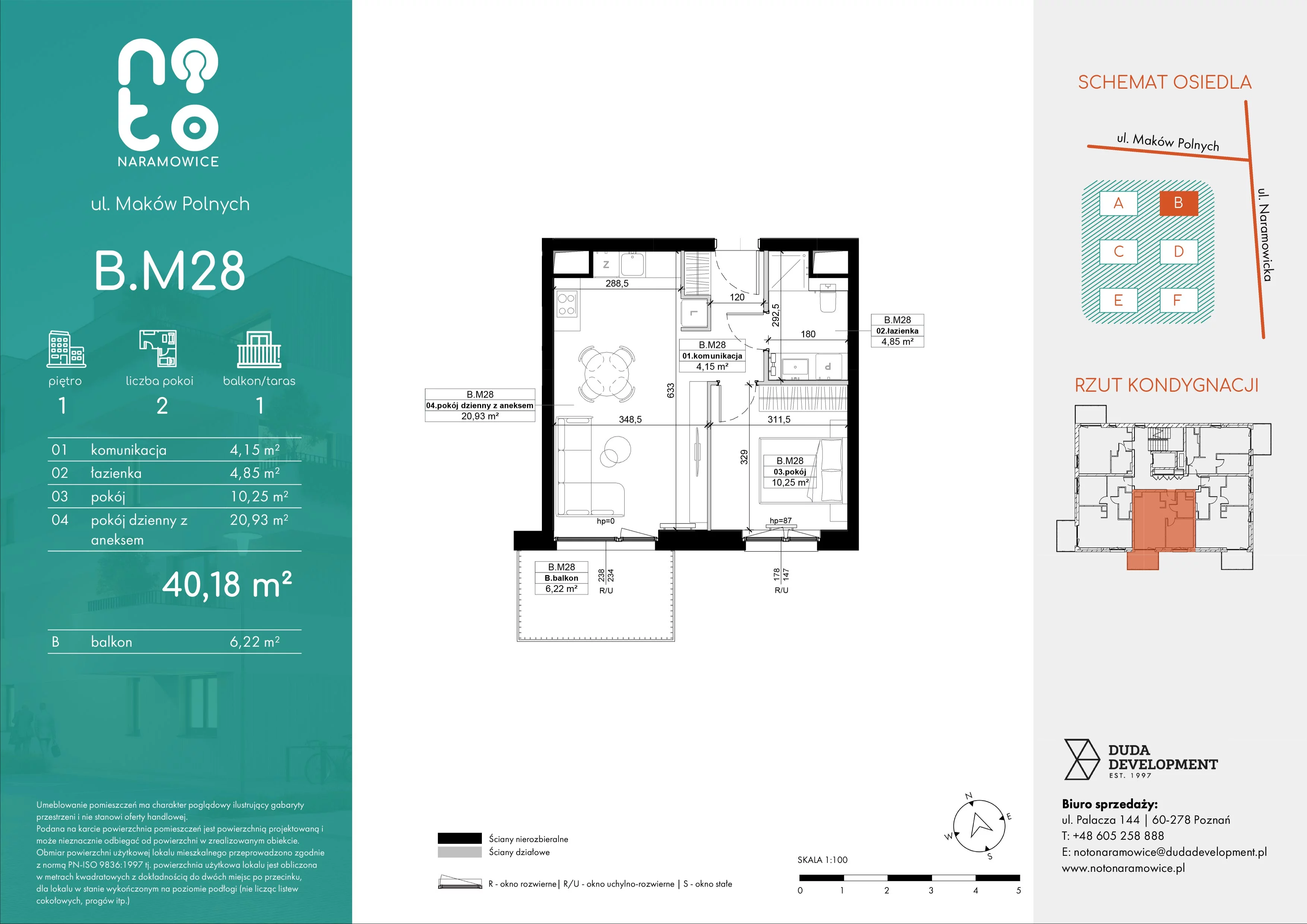 2 pokoje, mieszkanie 40,18 m², piętro 1, oferta nr B.M28, No to Naramowice, Poznań, Naramowice, Naramowice, ul. Maków Polnych