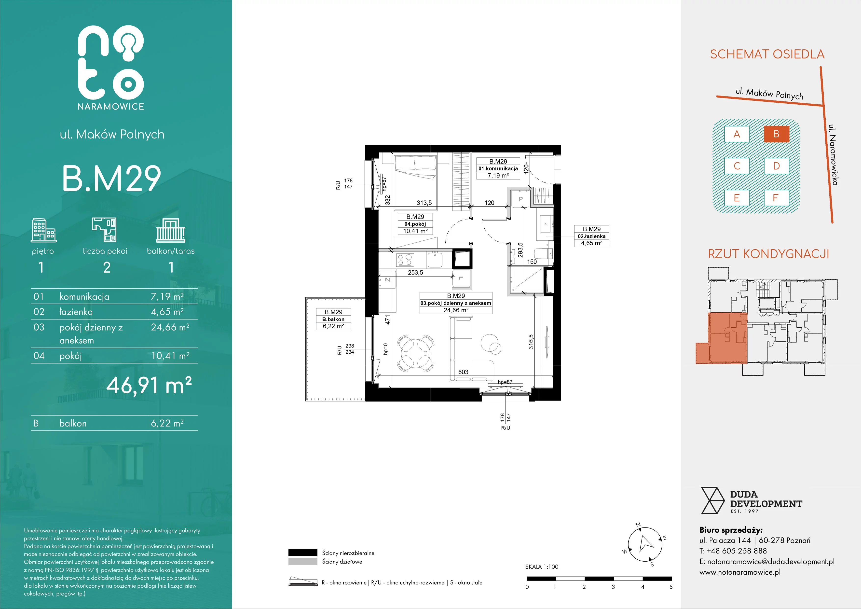 2 pokoje, mieszkanie 46,91 m², piętro 1, oferta nr B.M29, No to Naramowice, Poznań, Naramowice, Naramowice, ul. Maków Polnych