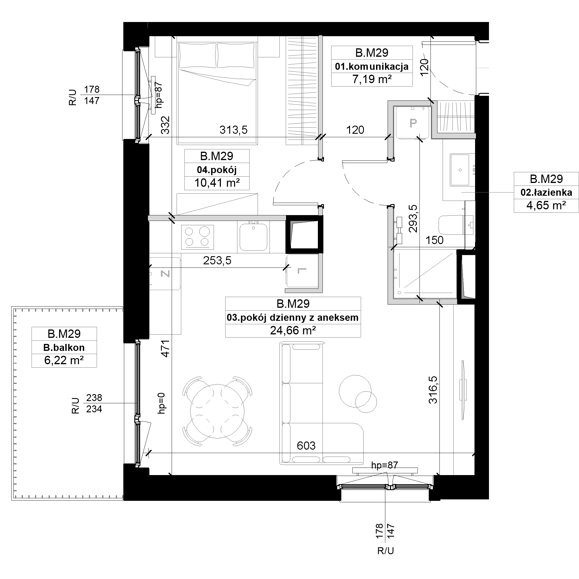 2 pokoje, mieszkanie 46,91 m², piętro 1, oferta nr B.M29, No to Naramowice, Poznań, Naramowice, Naramowice, ul. Maków Polnych