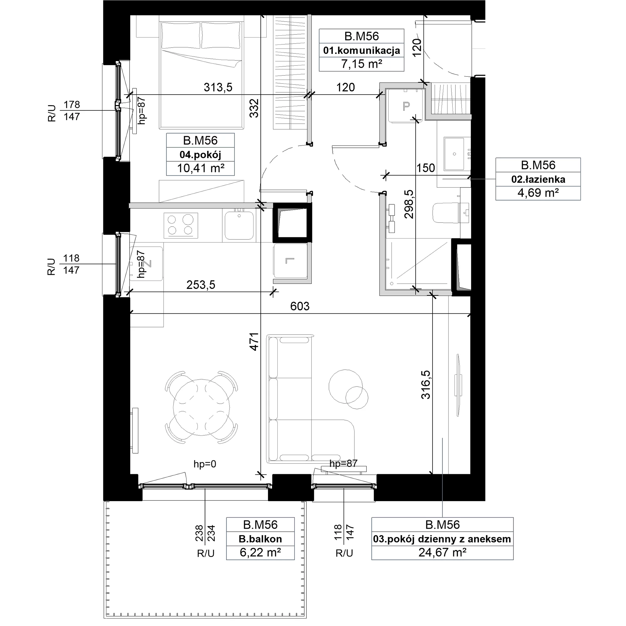 2 pokoje, mieszkanie 46,92 m², piętro 2, oferta nr B.M56, No to Naramowice, Poznań, Naramowice, Naramowice, ul. Maków Polnych