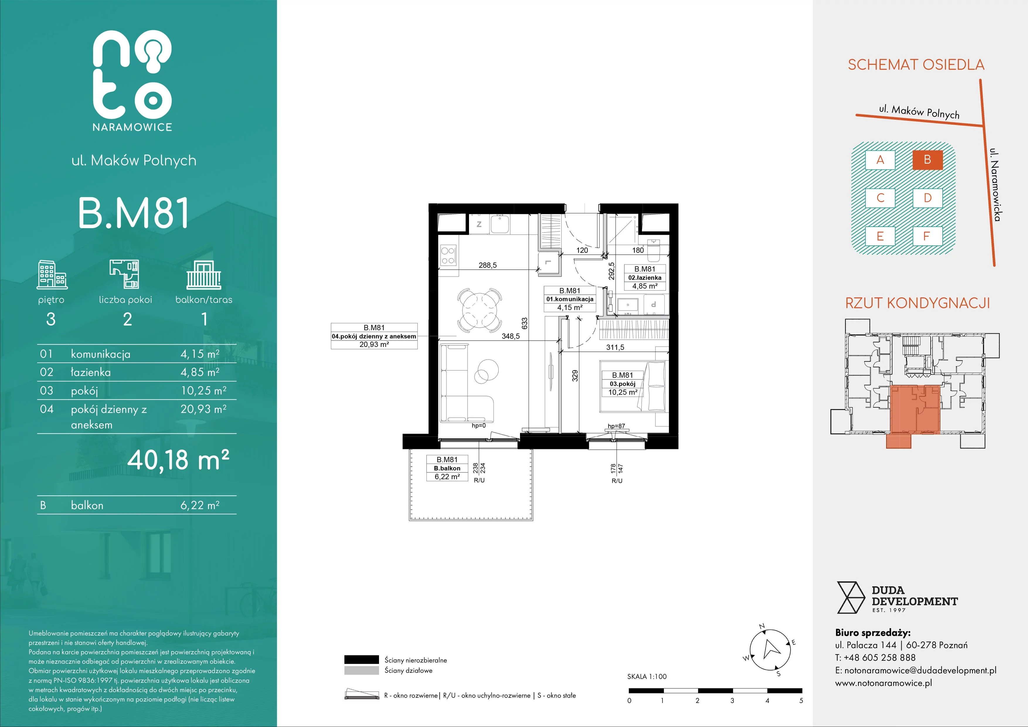 2 pokoje, mieszkanie 40,18 m², piętro 3, oferta nr B.M81, No to Naramowice, Poznań, Naramowice, Naramowice, ul. Maków Polnych
