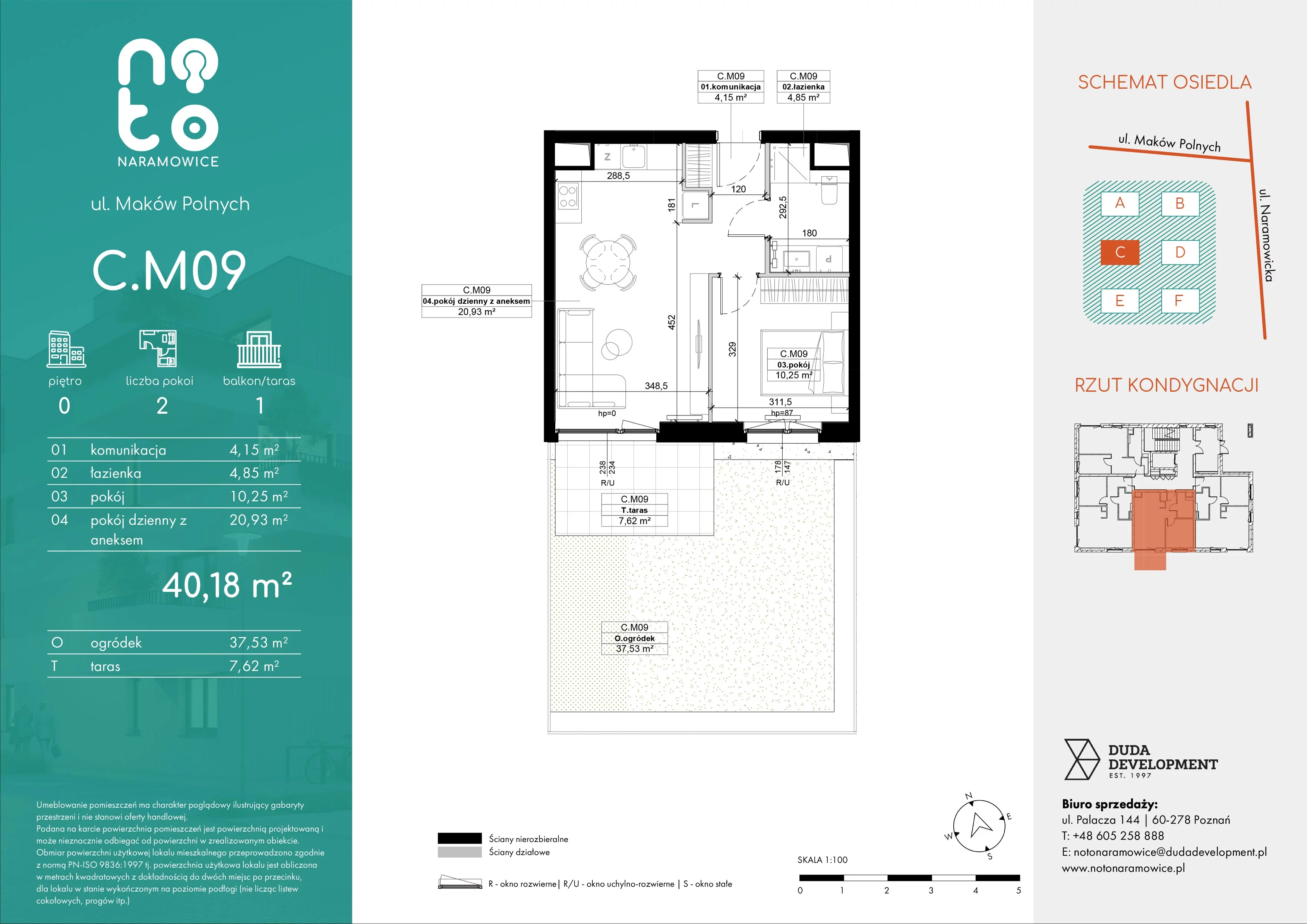 2 pokoje, mieszkanie 40,18 m², parter, oferta nr C.M09, No to Naramowice, Poznań, Naramowice, Naramowice, ul. Maków Polnych
