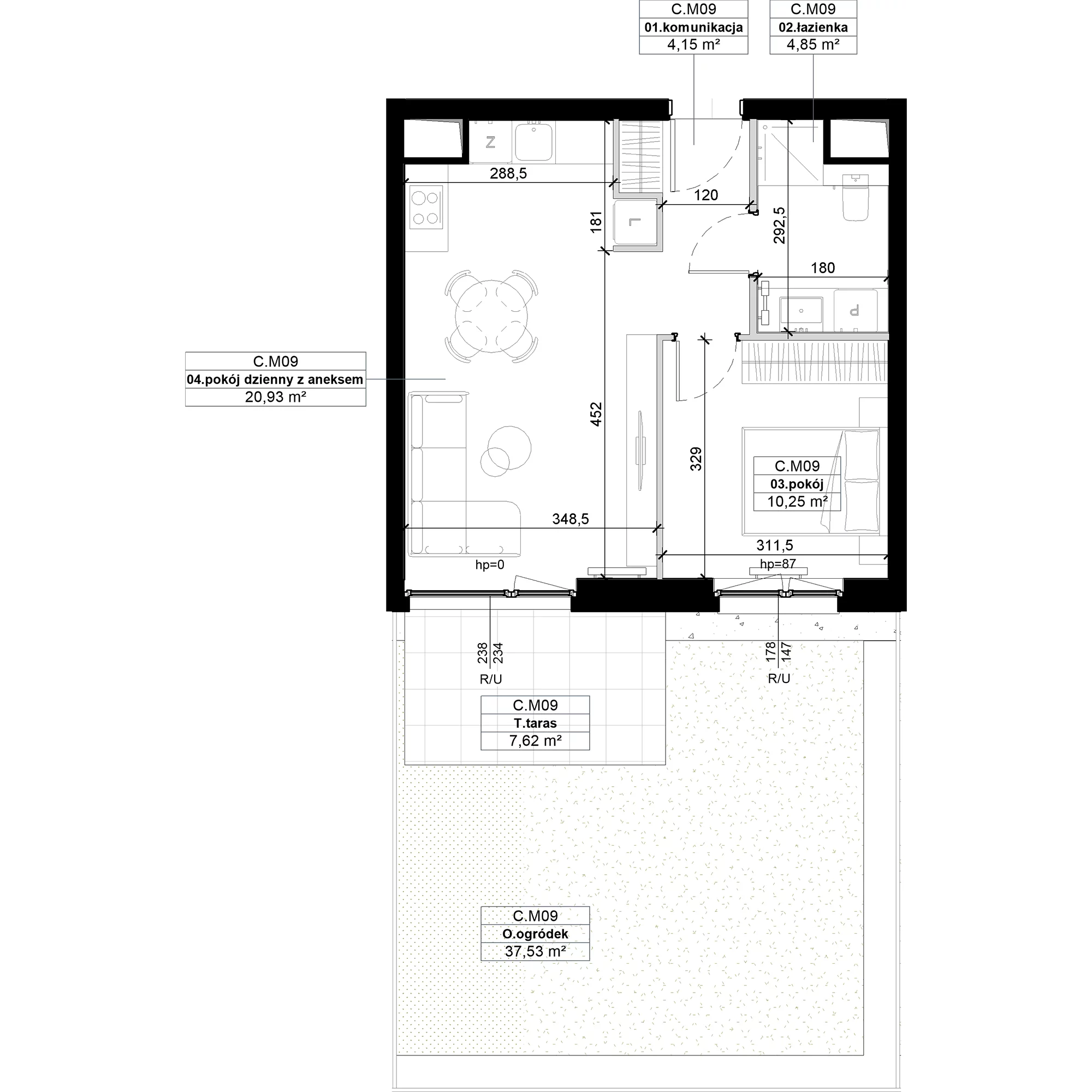 2 pokoje, mieszkanie 40,18 m², parter, oferta nr C.M09, No to Naramowice, Poznań, Naramowice, Naramowice, ul. Maków Polnych