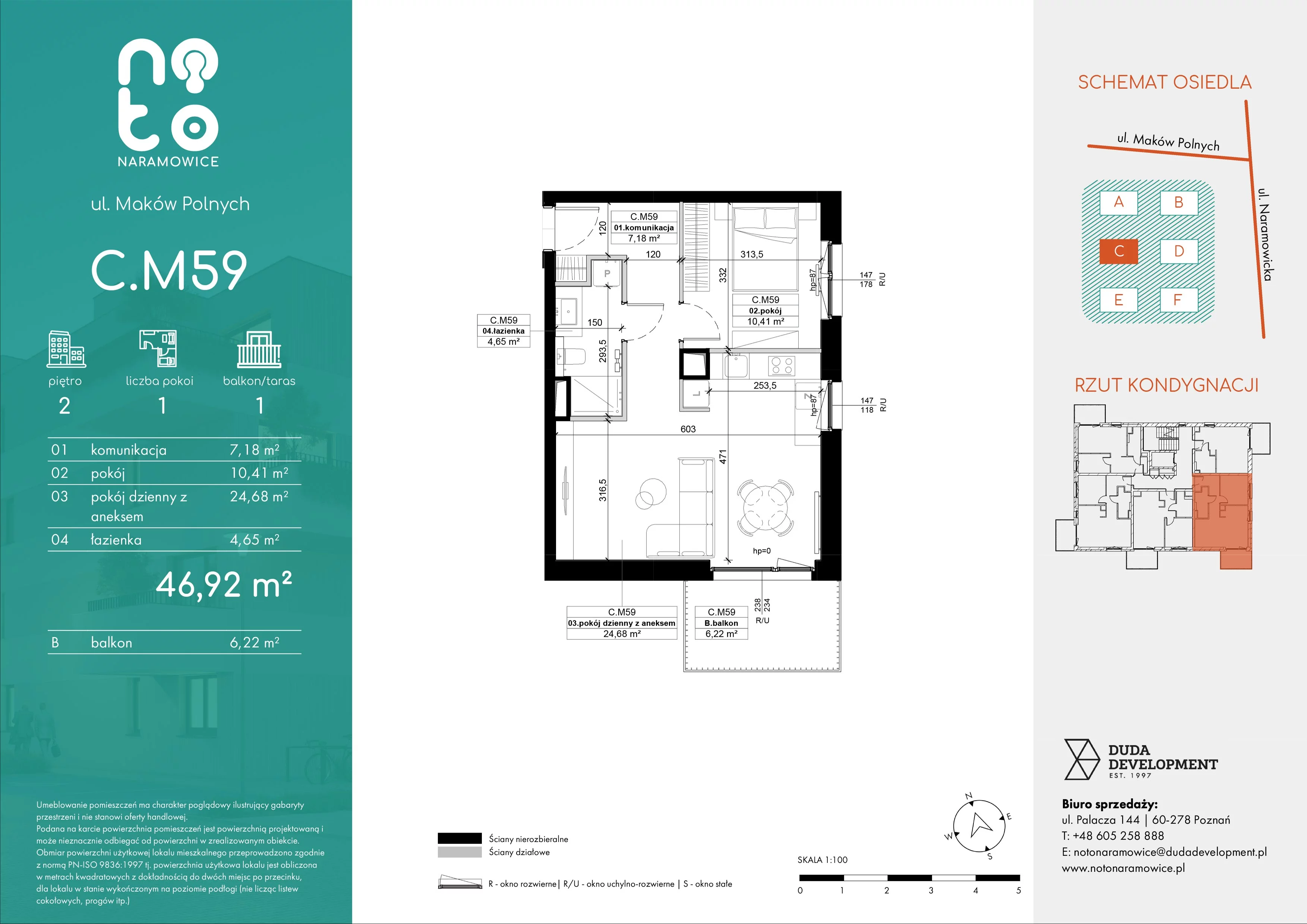 2 pokoje, mieszkanie 46,92 m², piętro 2, oferta nr C.M59, No to Naramowice, Poznań, Naramowice, Naramowice, ul. Maków Polnych