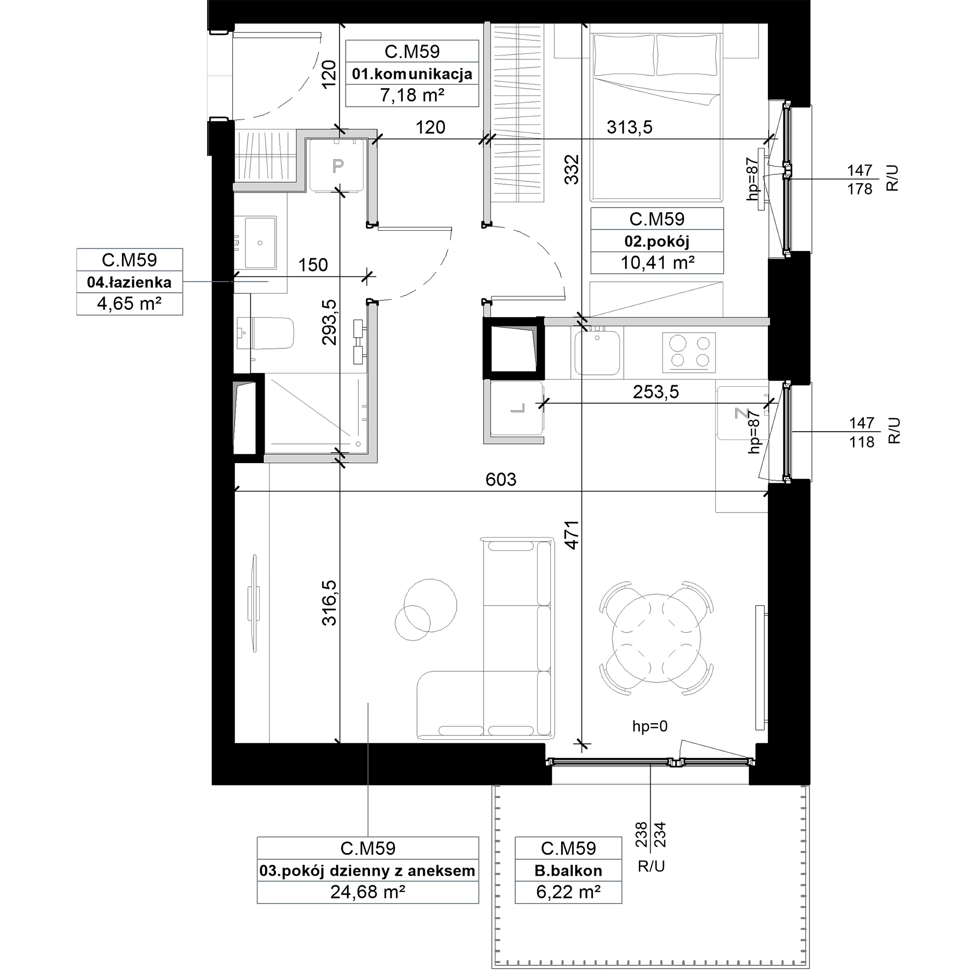 2 pokoje, mieszkanie 46,92 m², piętro 2, oferta nr C.M59, No to Naramowice, Poznań, Naramowice, Naramowice, ul. Maków Polnych