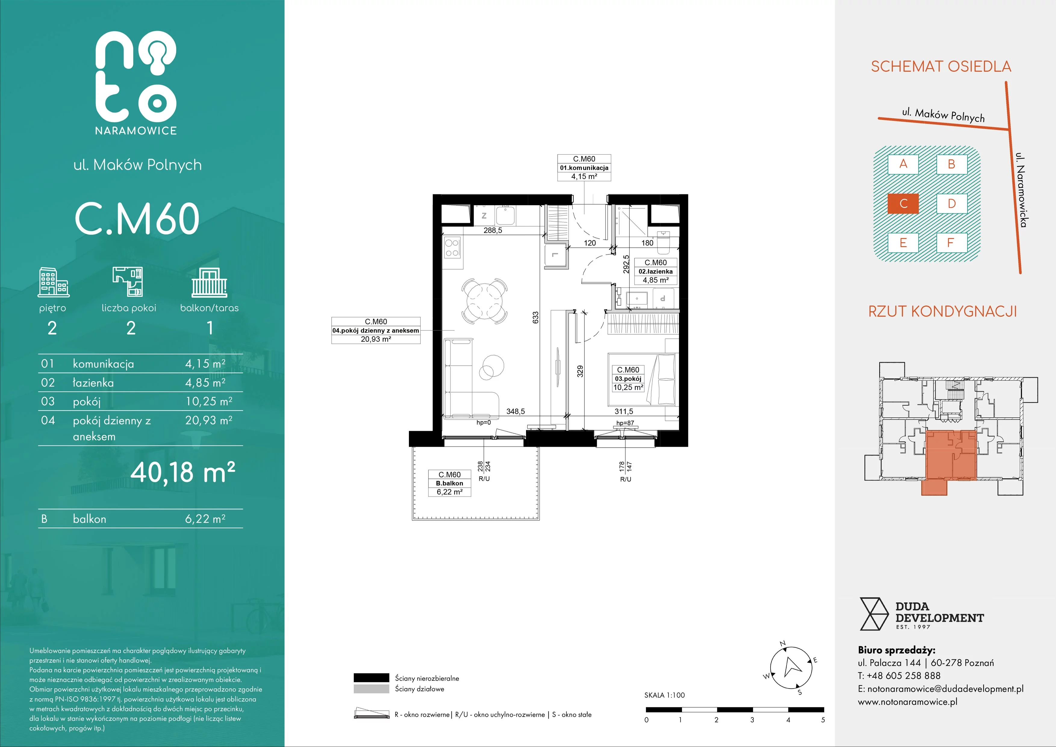2 pokoje, mieszkanie 40,18 m², piętro 2, oferta nr C.M60, No to Naramowice, Poznań, Naramowice, Naramowice, ul. Maków Polnych