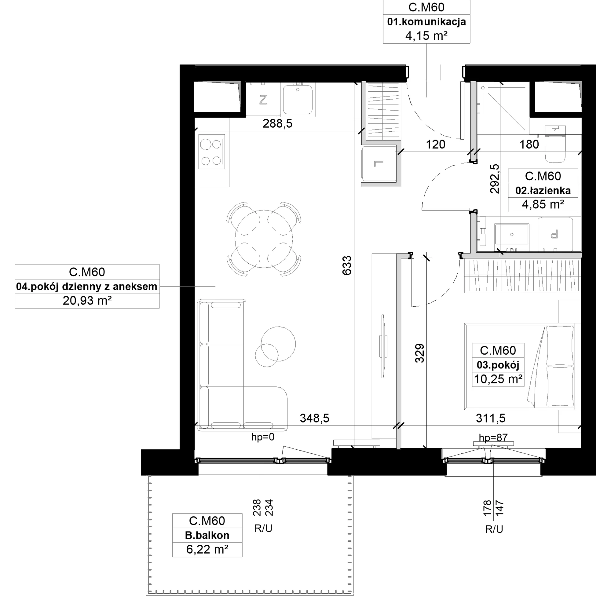 2 pokoje, mieszkanie 40,18 m², piętro 2, oferta nr C.M60, No to Naramowice, Poznań, Naramowice, Naramowice, ul. Maków Polnych