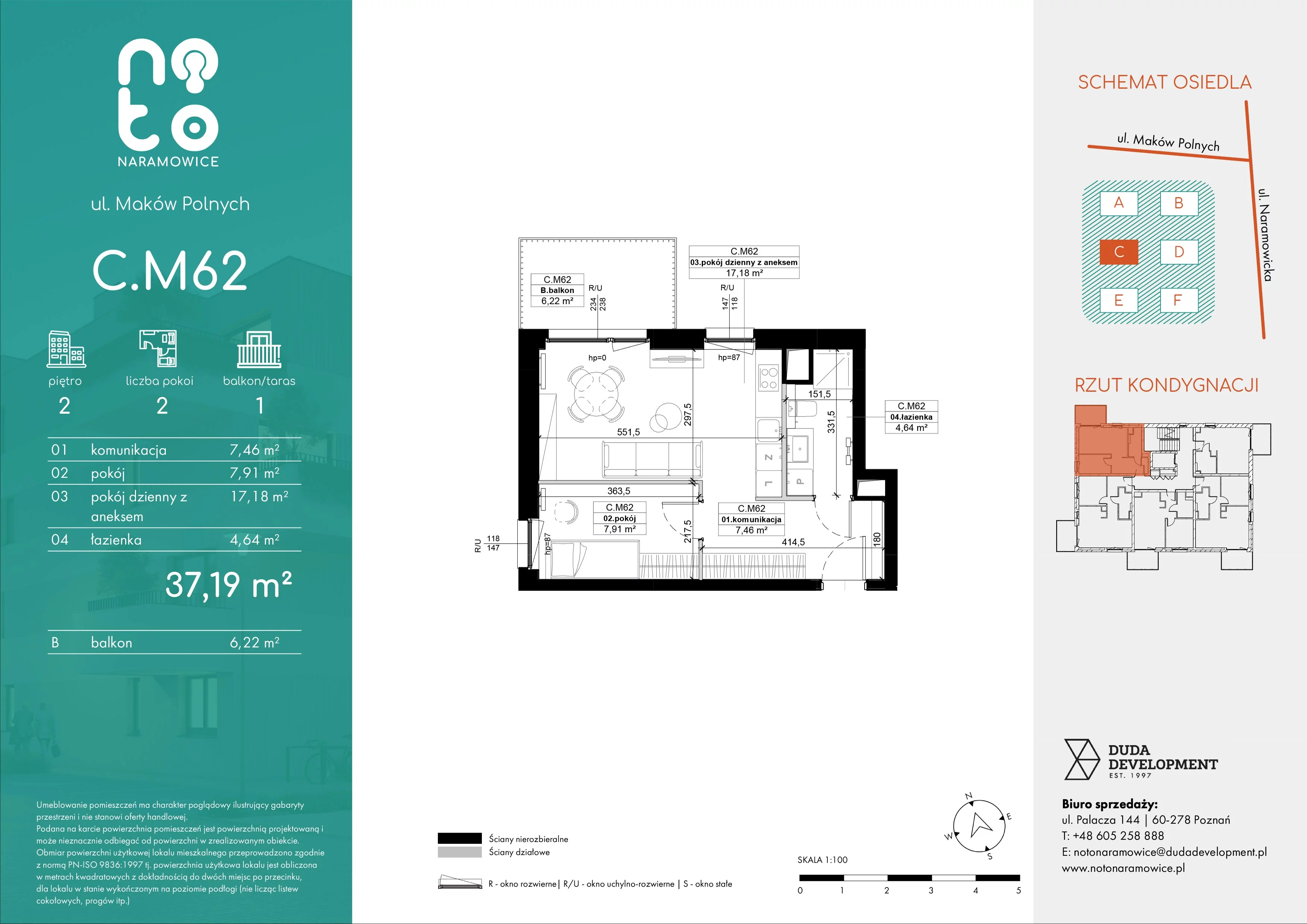 2 pokoje, mieszkanie 37,19 m², piętro 2, oferta nr C.M62, No to Naramowice, Poznań, Naramowice, Naramowice, ul. Maków Polnych