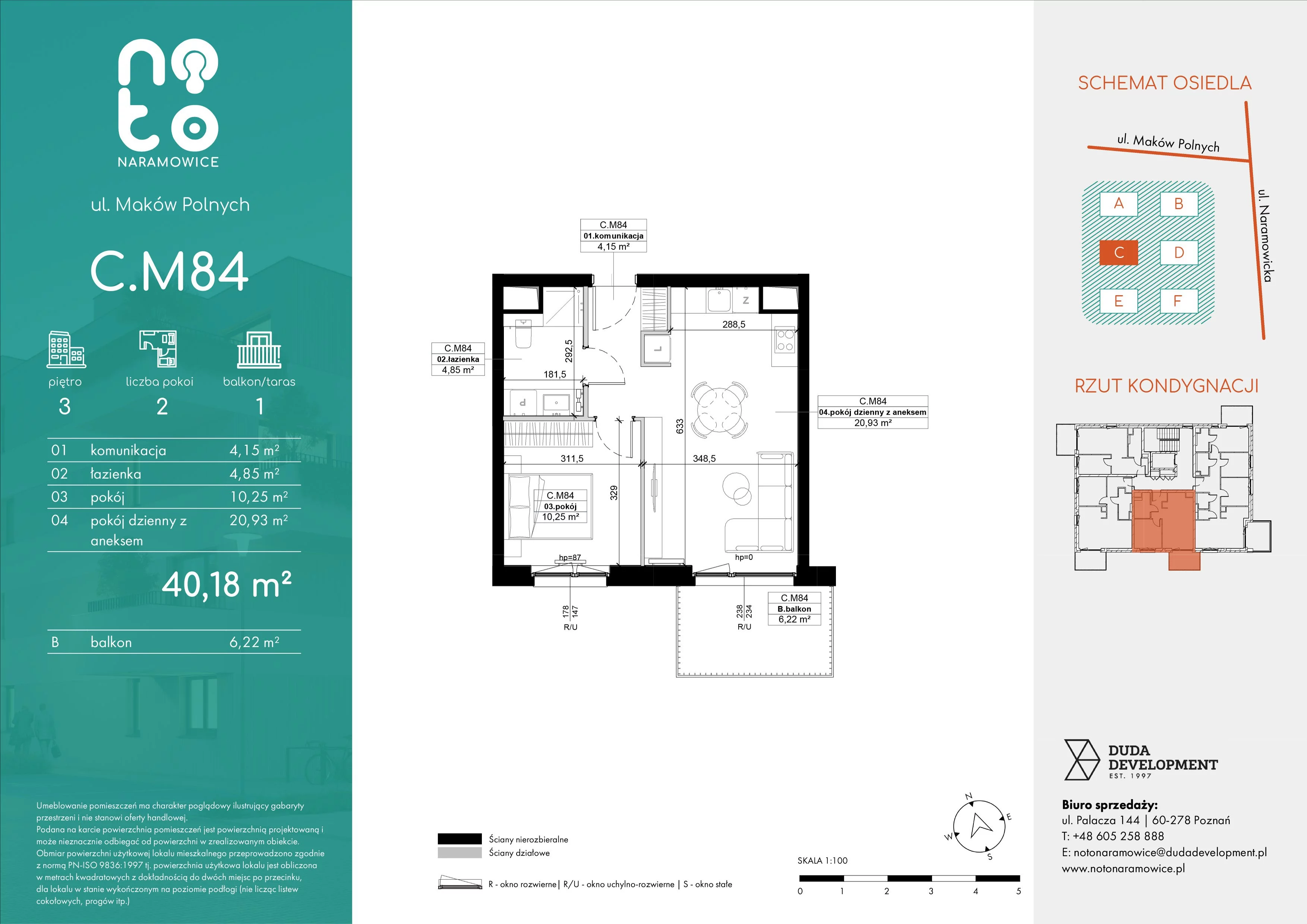 2 pokoje, mieszkanie 40,18 m², piętro 3, oferta nr C.M84, No to Naramowice, Poznań, Naramowice, Naramowice, ul. Maków Polnych