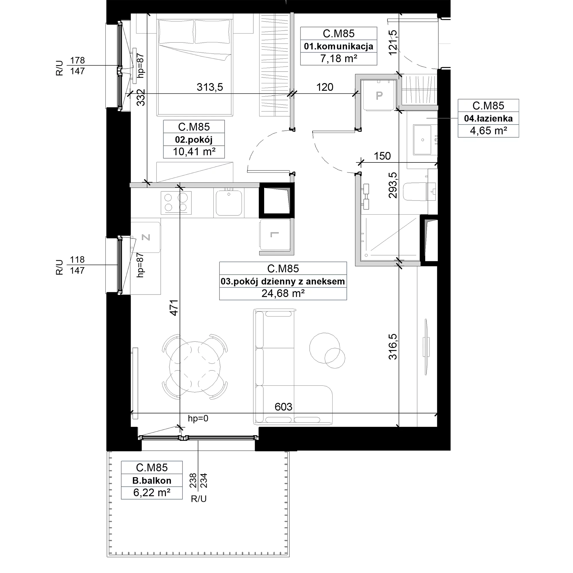 2 pokoje, mieszkanie 46,92 m², piętro 3, oferta nr C.M85, No to Naramowice, Poznań, Naramowice, Naramowice, ul. Maków Polnych