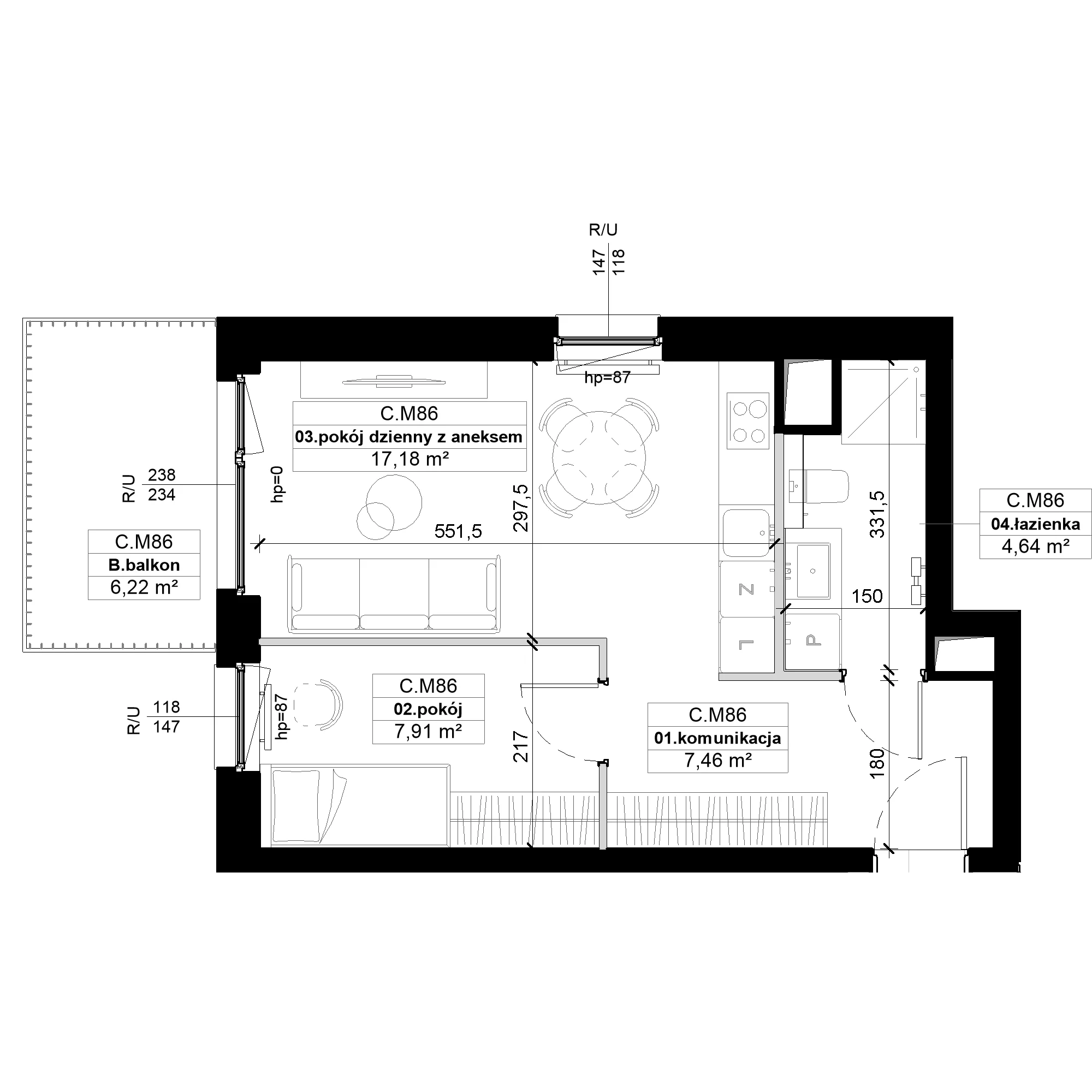 2 pokoje, mieszkanie 37,19 m², piętro 3, oferta nr C.M86, No to Naramowice, Poznań, Naramowice, Naramowice, ul. Maków Polnych