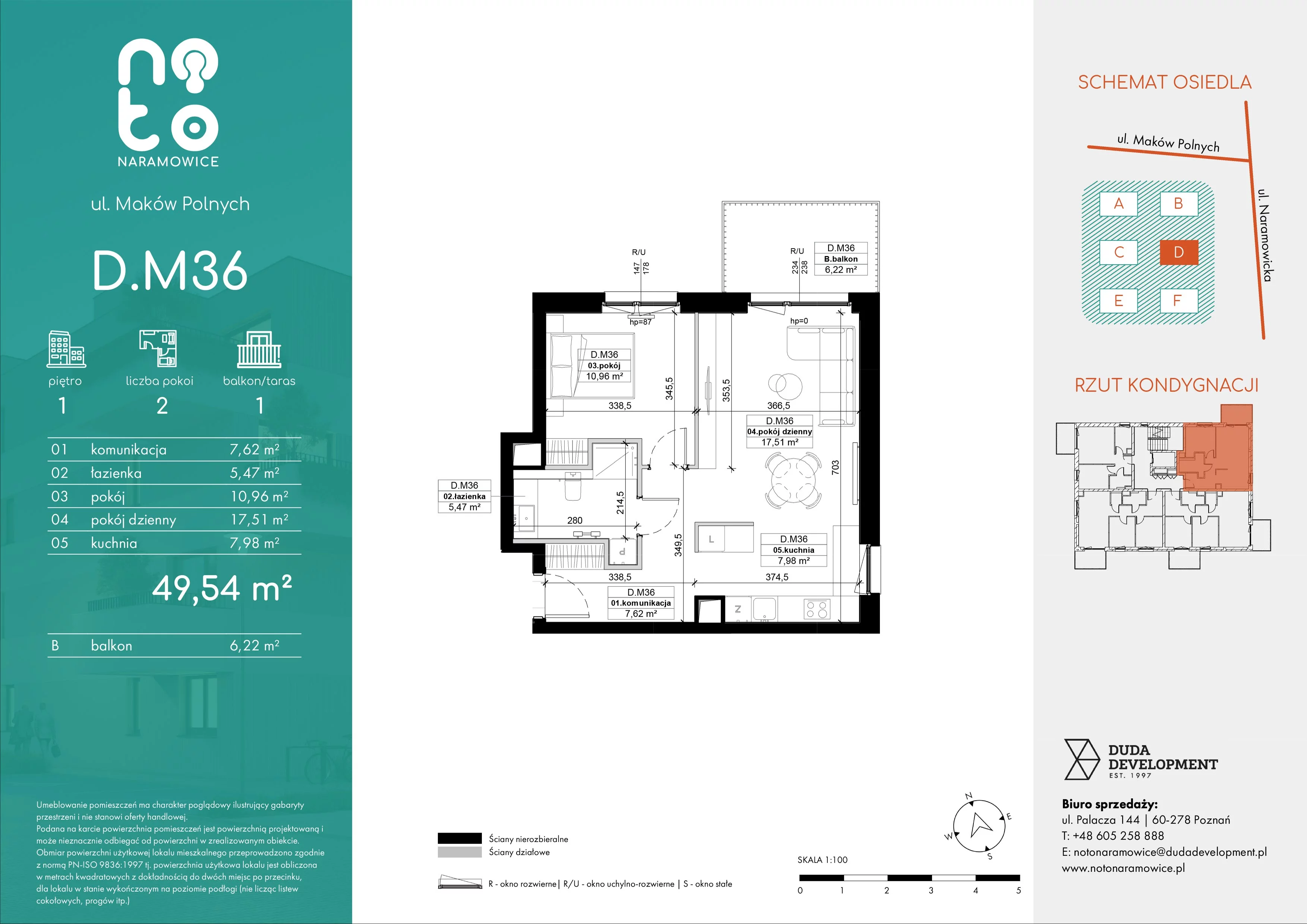 2 pokoje, mieszkanie 49,54 m², piętro 1, oferta nr D.M36, No to Naramowice, Poznań, Naramowice, Naramowice, ul. Maków Polnych