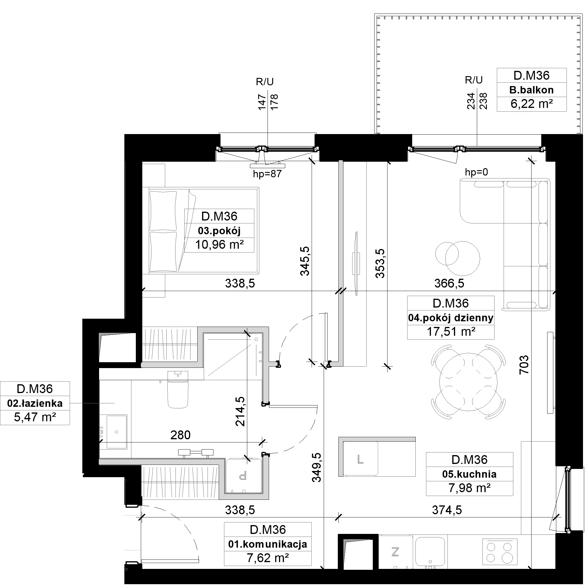 2 pokoje, mieszkanie 49,54 m², piętro 1, oferta nr D.M36, No to Naramowice, Poznań, Naramowice, Naramowice, ul. Maków Polnych