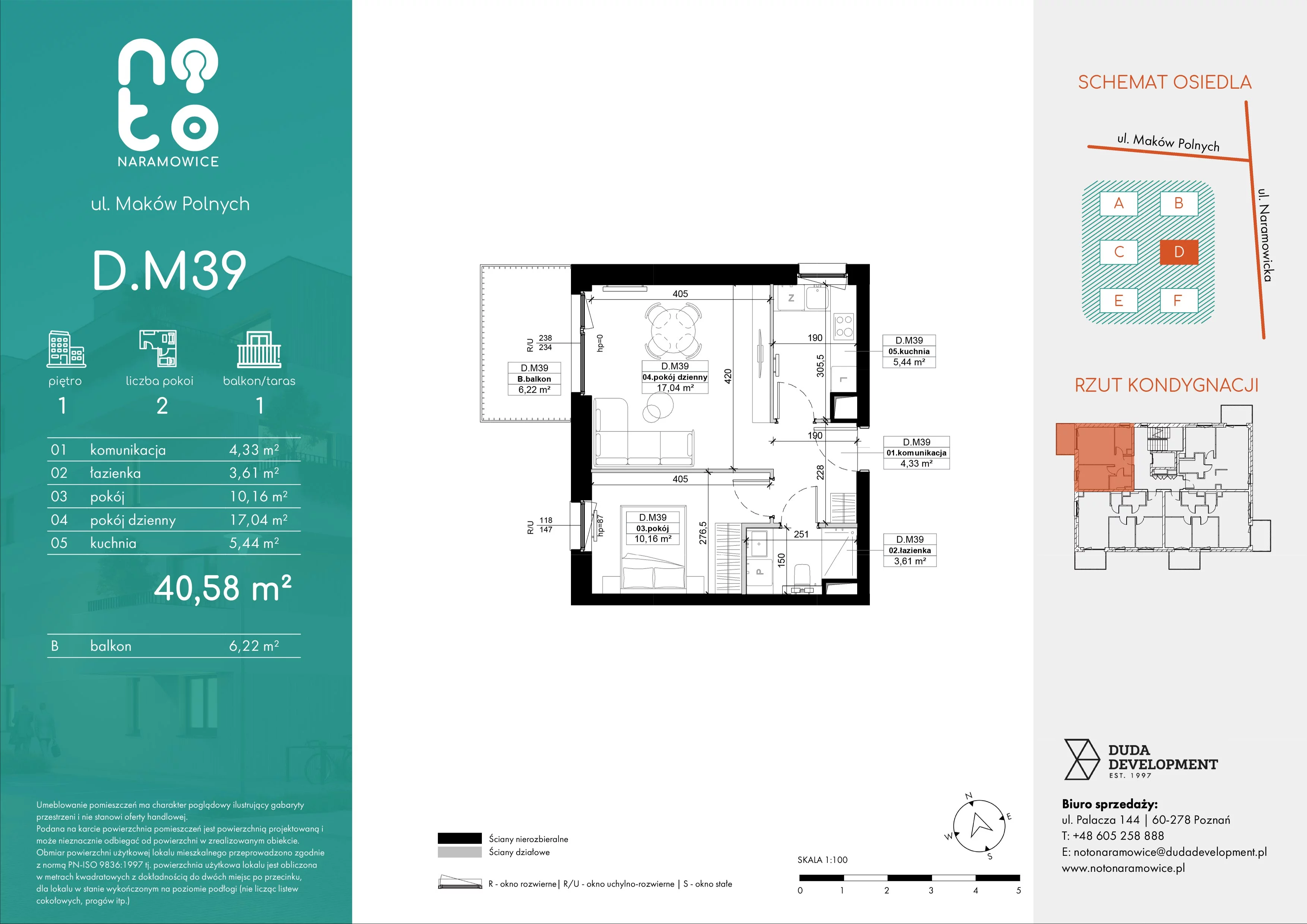 2 pokoje, mieszkanie 40,58 m², piętro 1, oferta nr D.M39, No to Naramowice, Poznań, Naramowice, Naramowice, ul. Maków Polnych