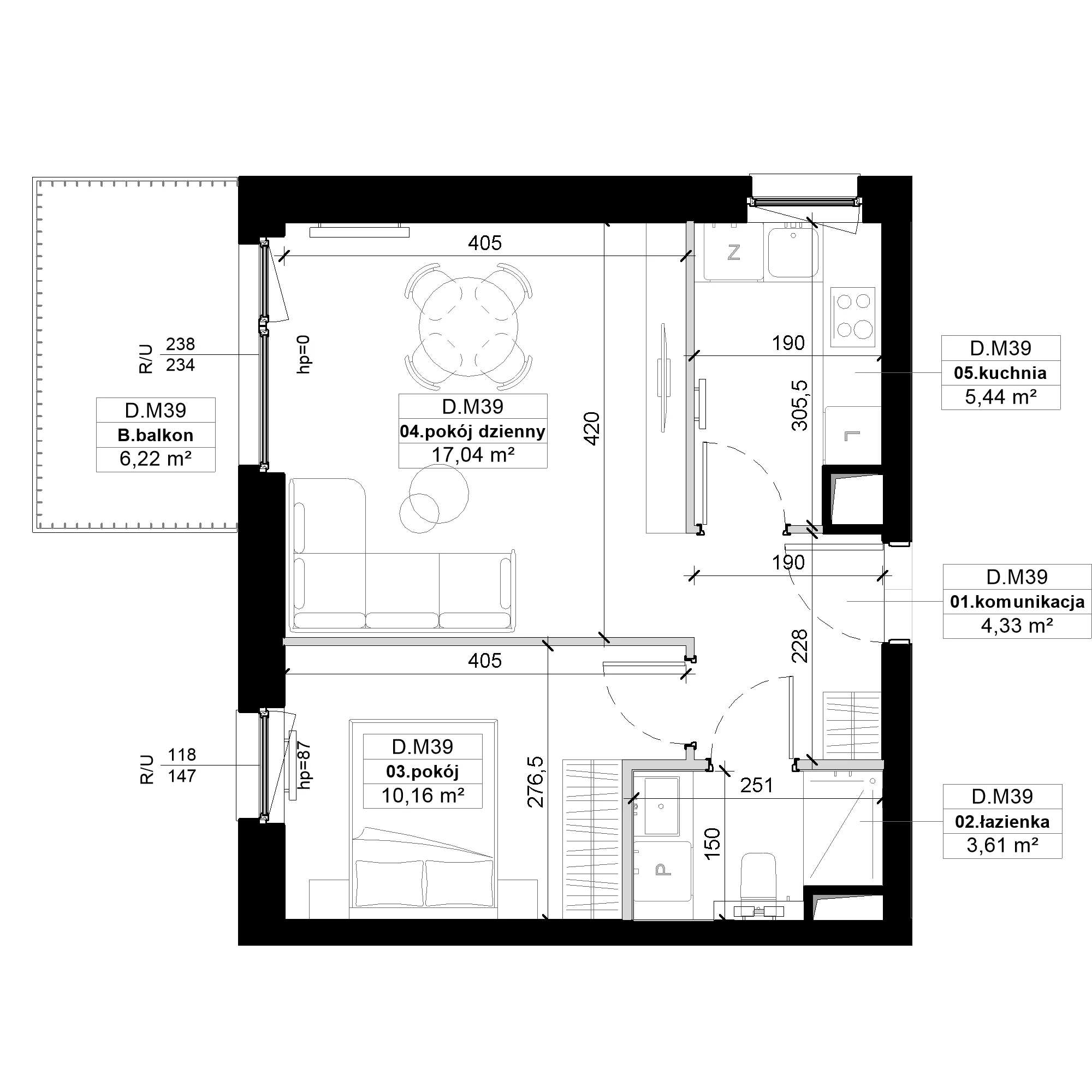 2 pokoje, mieszkanie 40,58 m², piętro 1, oferta nr D.M39, No to Naramowice, Poznań, Naramowice, Naramowice, ul. Maków Polnych