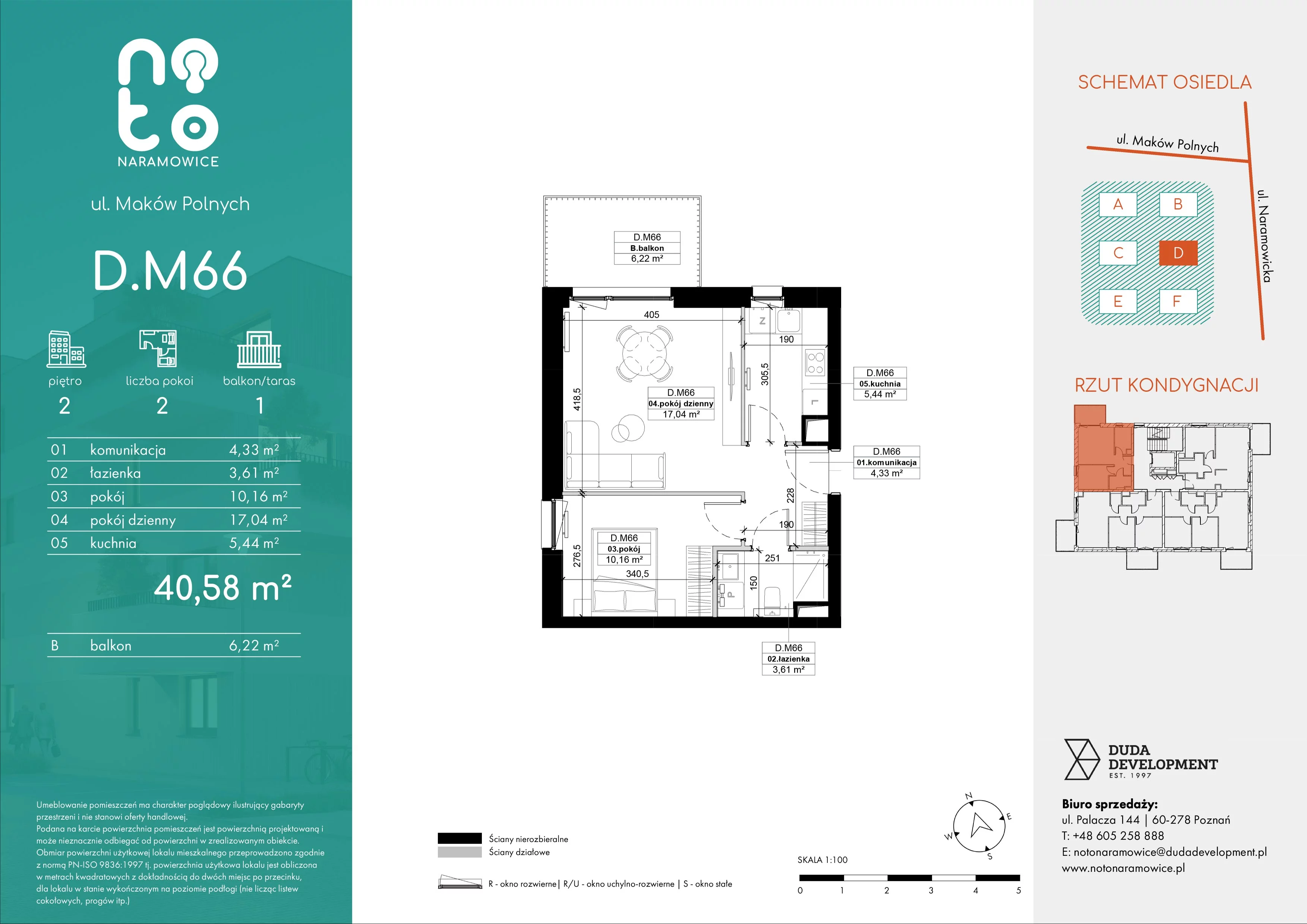 2 pokoje, mieszkanie 40,58 m², piętro 2, oferta nr D.M66, No to Naramowice, Poznań, Naramowice, Naramowice, ul. Maków Polnych