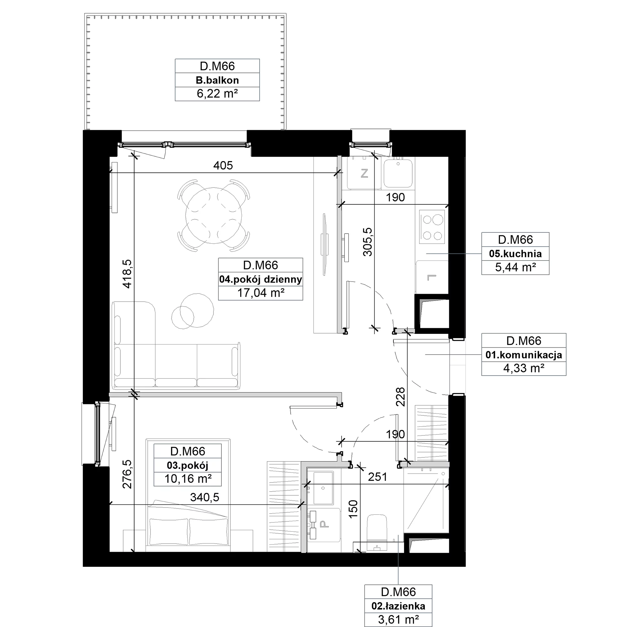 2 pokoje, mieszkanie 40,58 m², piętro 2, oferta nr D.M66, No to Naramowice, Poznań, Naramowice, Naramowice, ul. Maków Polnych