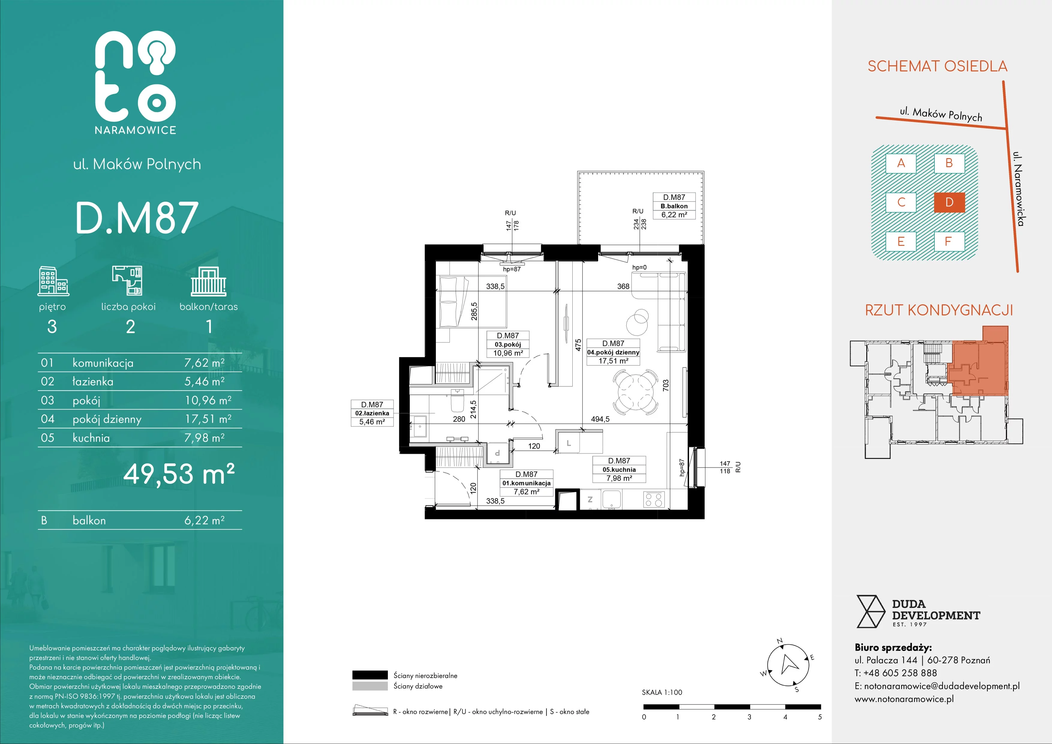 2 pokoje, mieszkanie 49,53 m², piętro 3, oferta nr D.M87, No to Naramowice, Poznań, Naramowice, Naramowice, ul. Maków Polnych
