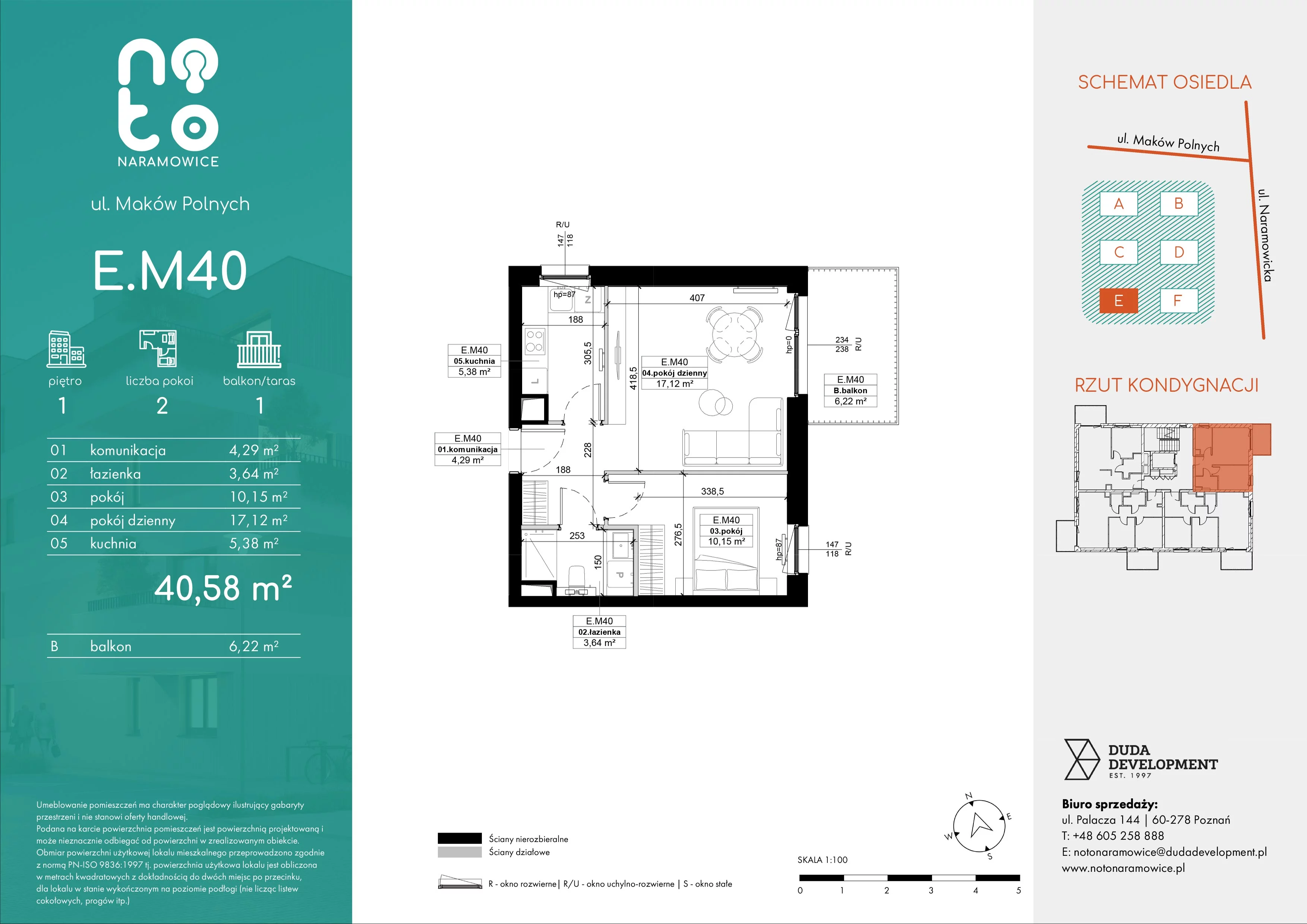 2 pokoje, mieszkanie 40,58 m², piętro 1, oferta nr E.M40, No to Naramowice, Poznań, Naramowice, Naramowice, ul. Maków Polnych