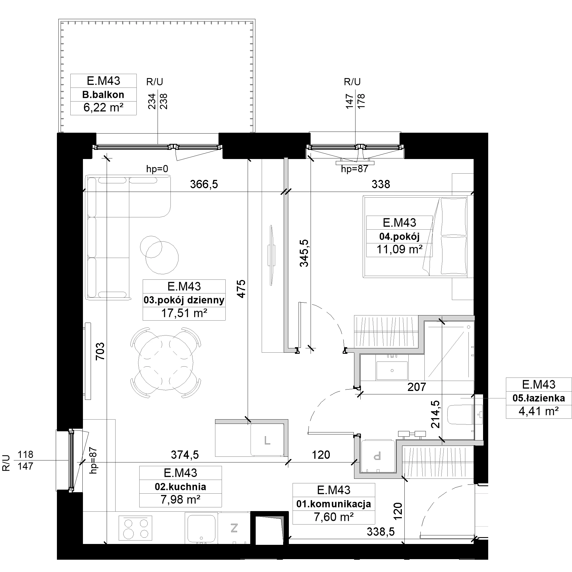 2 pokoje, mieszkanie 48,59 m², piętro 1, oferta nr E.M43, No to Naramowice, Poznań, Naramowice, Naramowice, ul. Maków Polnych