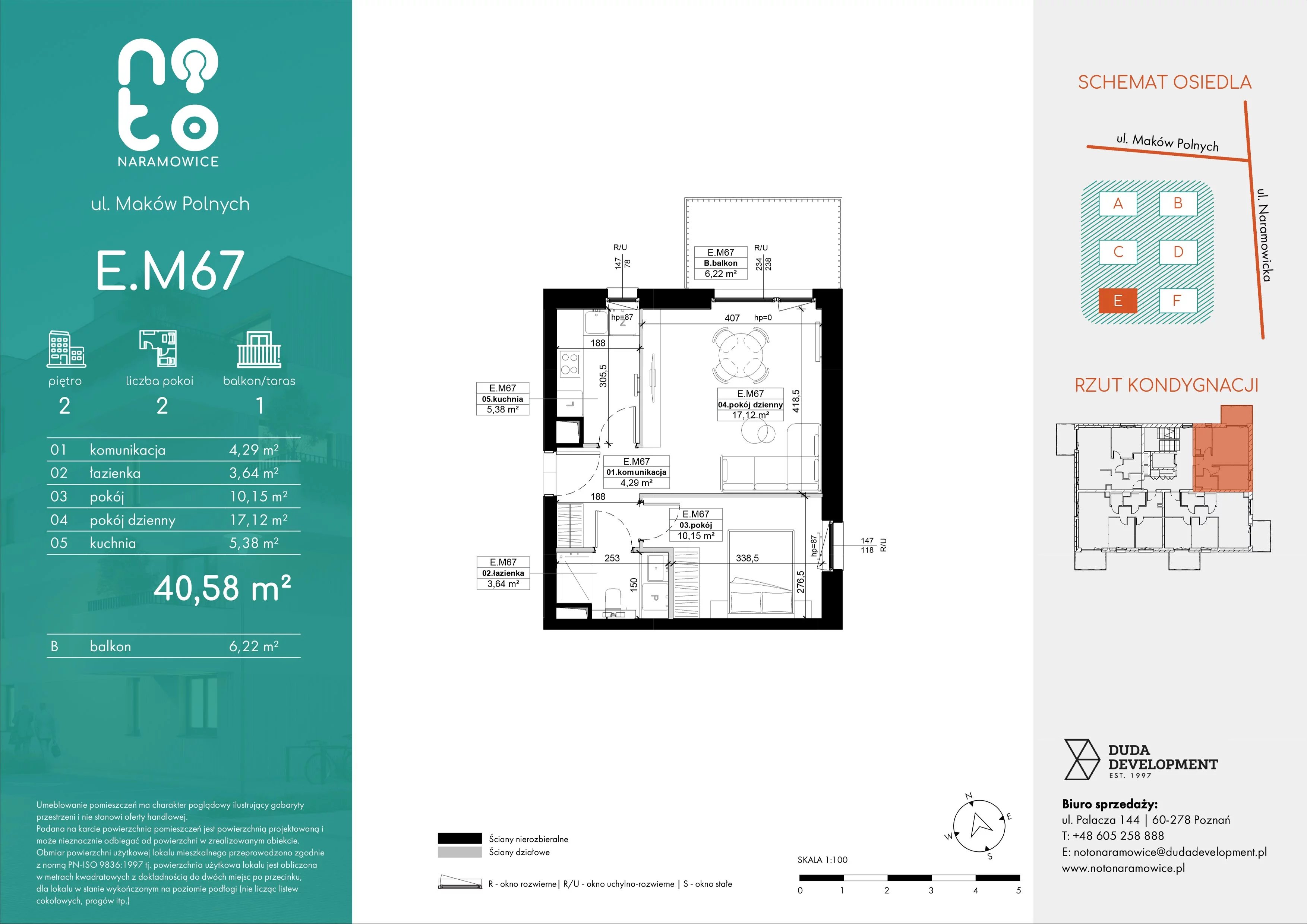 2 pokoje, mieszkanie 40,58 m², piętro 2, oferta nr E.M67, No to Naramowice, Poznań, Naramowice, Naramowice, ul. Maków Polnych