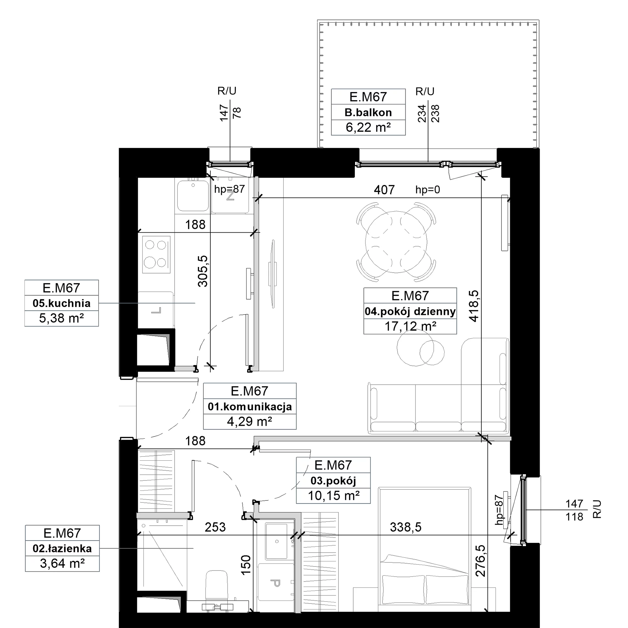 2 pokoje, mieszkanie 40,58 m², piętro 2, oferta nr E.M67, No to Naramowice, Poznań, Naramowice, Naramowice, ul. Maków Polnych