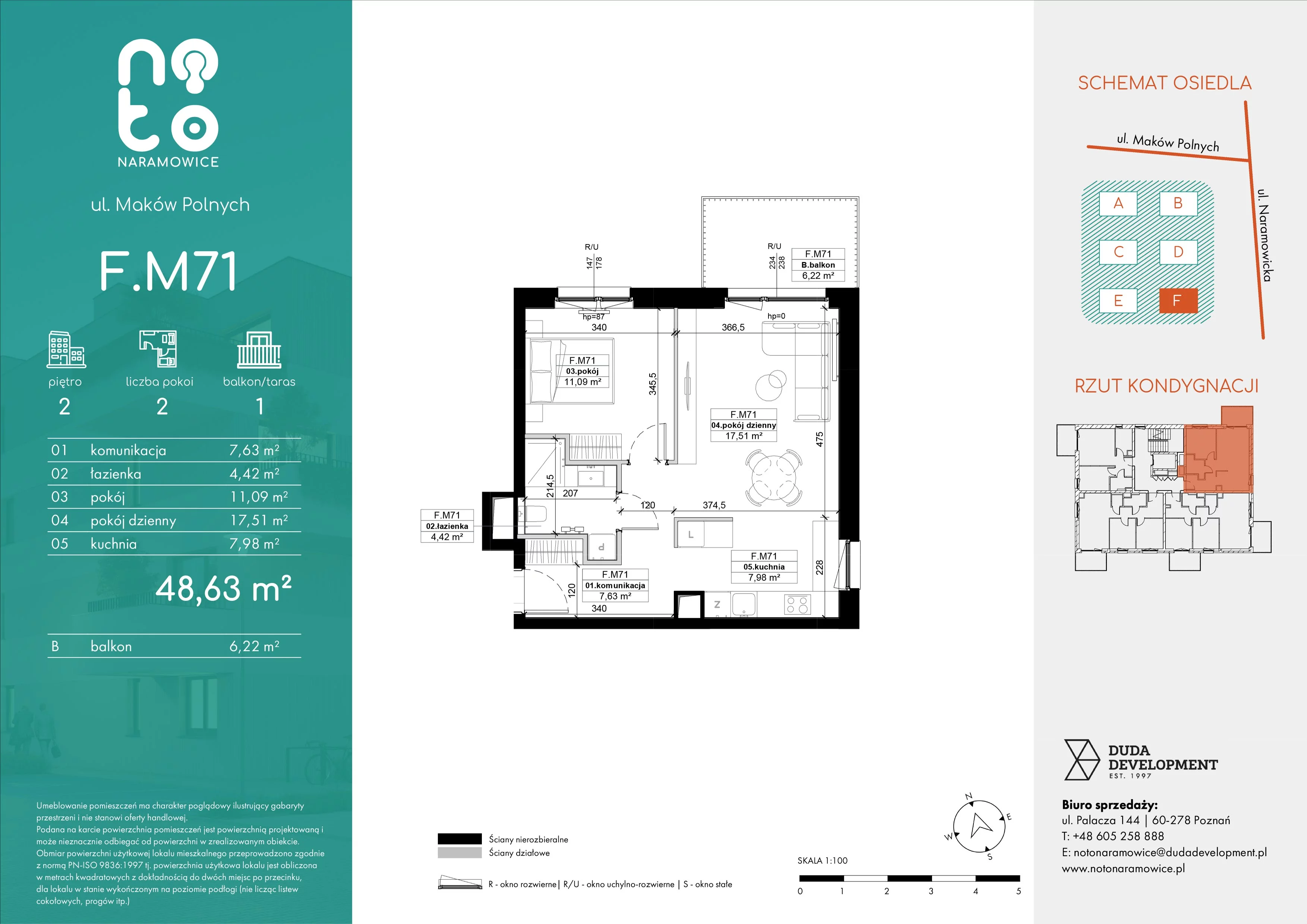 2 pokoje, mieszkanie 48,63 m², piętro 2, oferta nr F.M71, No to Naramowice, Poznań, Naramowice, Naramowice, ul. Maków Polnych
