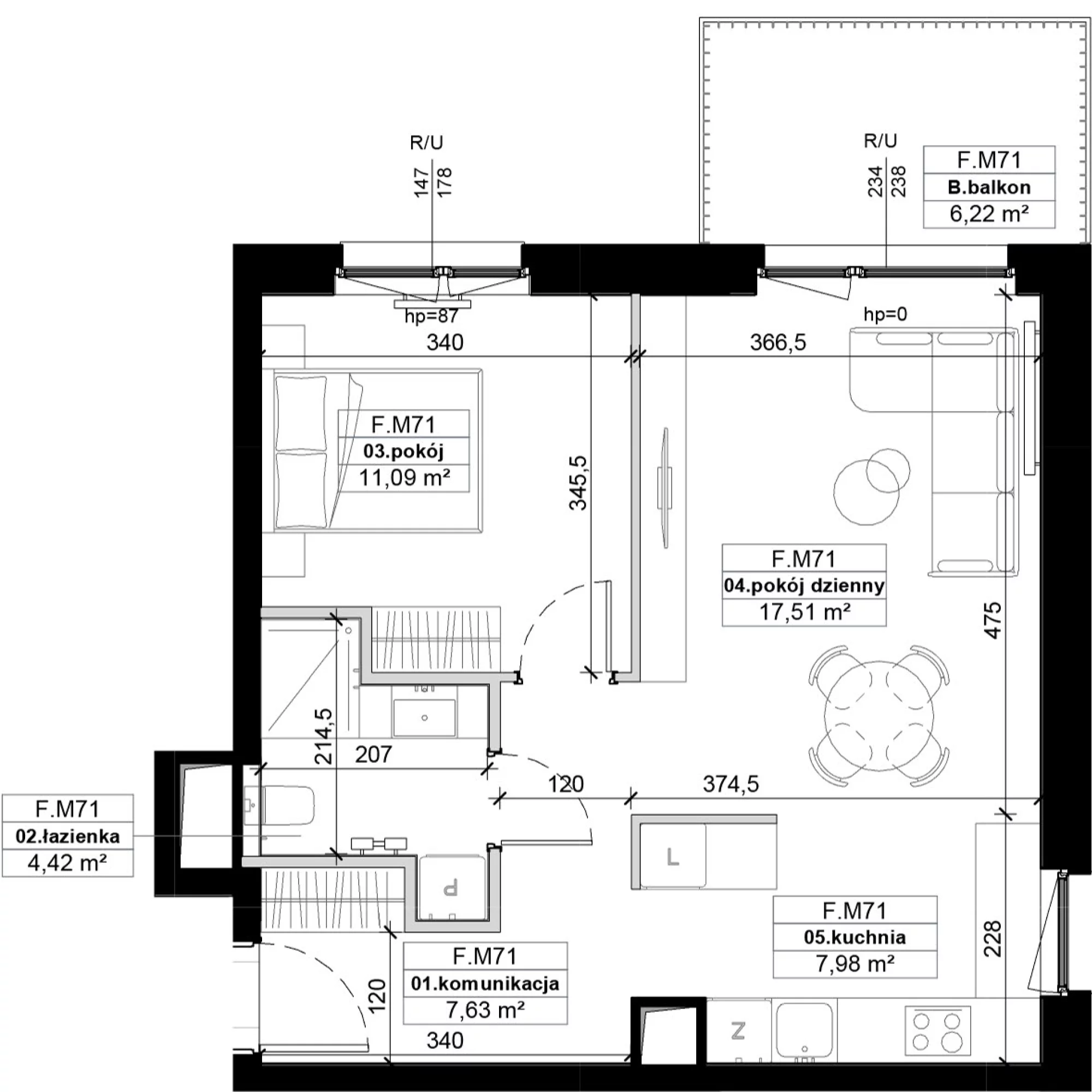 2 pokoje, mieszkanie 48,63 m², piętro 2, oferta nr F.M71, No to Naramowice, Poznań, Naramowice, Naramowice, ul. Maków Polnych