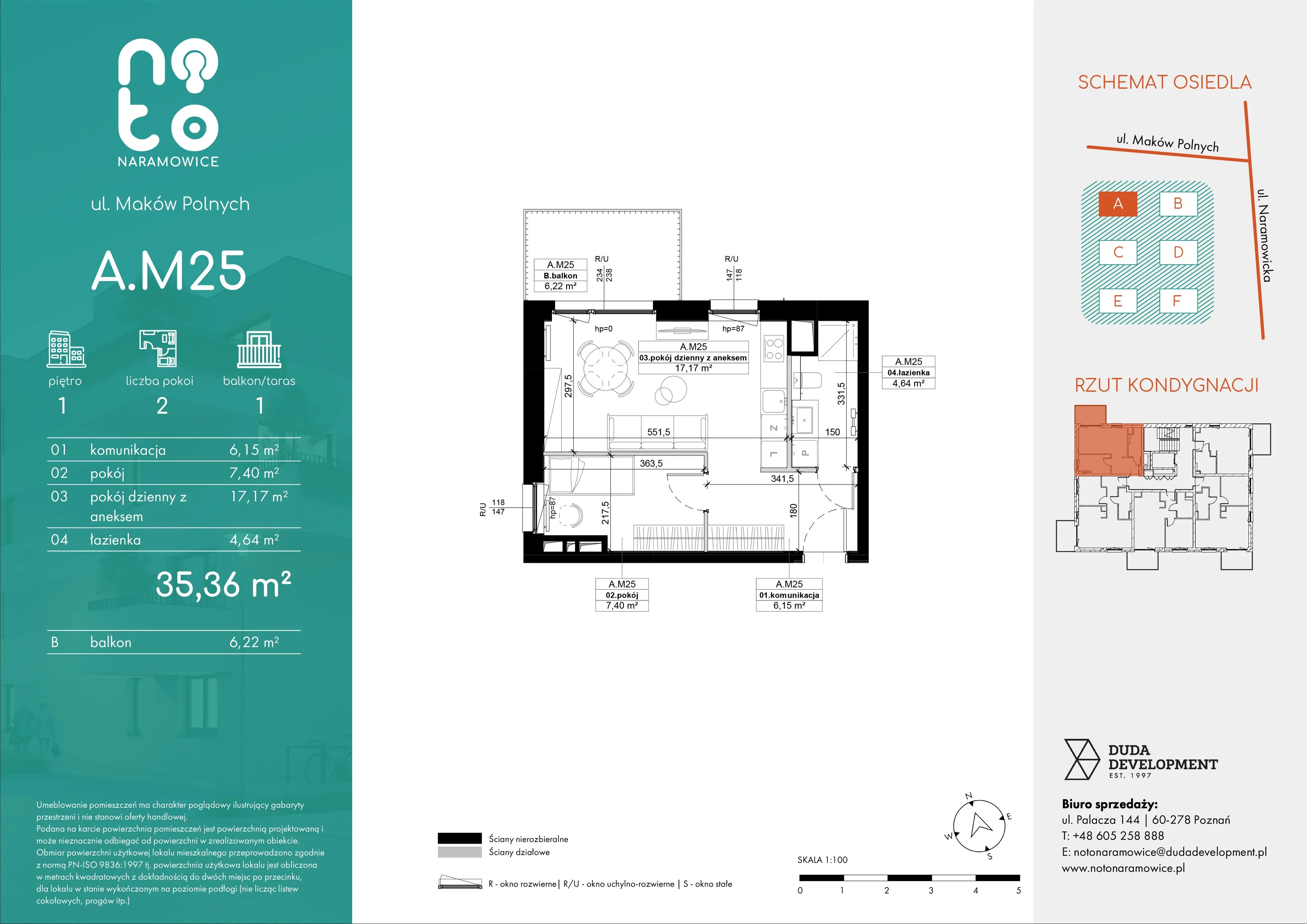2 pokoje, mieszkanie 35,36 m², piętro 1, oferta nr A.M25, No to Naramowice, Poznań, Naramowice, Naramowice, ul. Maków Polnych
