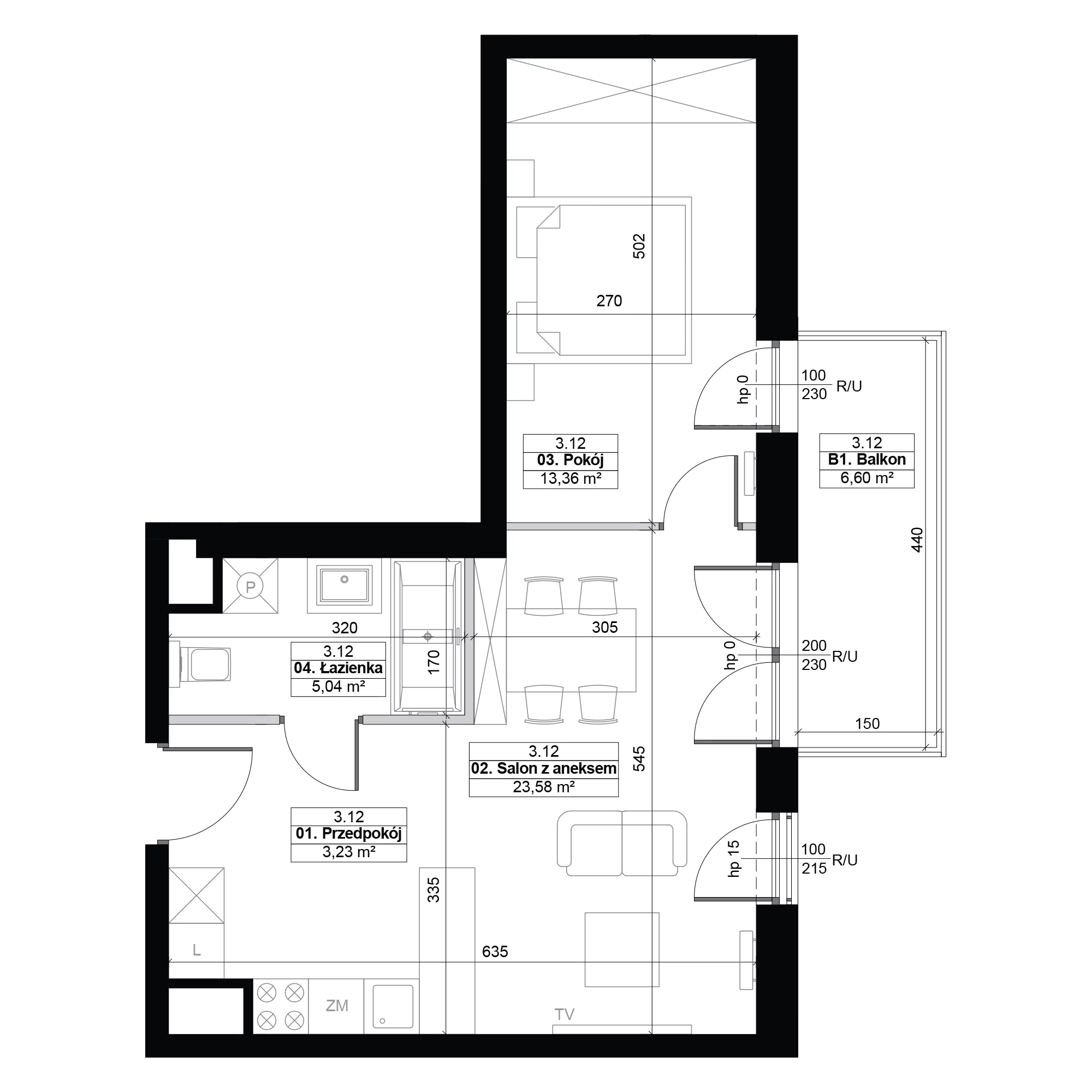 2 pokoje, mieszkanie 45,21 m², piętro 3, oferta nr 3.12, Diasfera III, Łódź, Śródmieście, al. Piłsudskiego 37