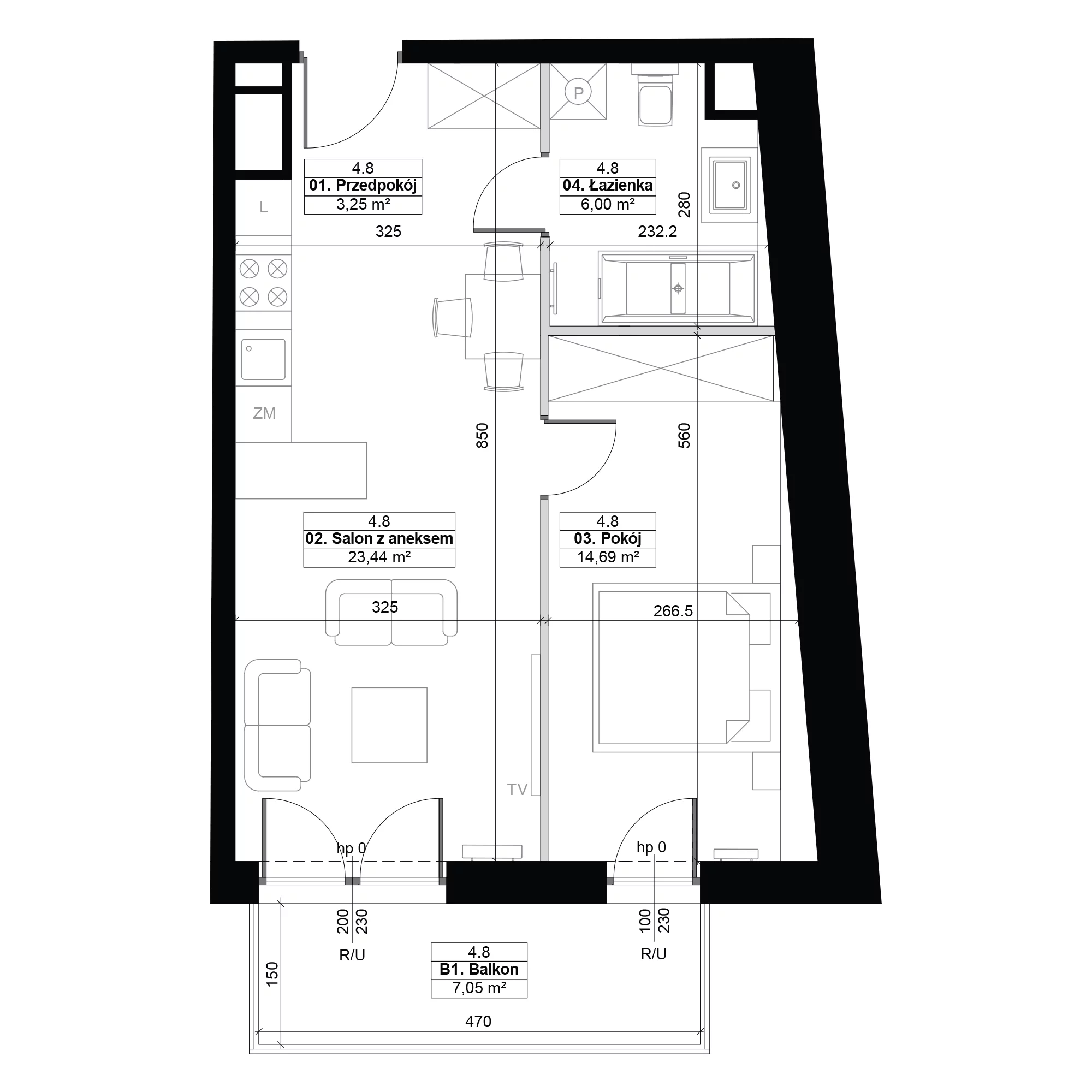 2 pokoje, mieszkanie 47,38 m², piętro 4, oferta nr 4.8, Diasfera III, Łódź, Śródmieście, al. Piłsudskiego 37