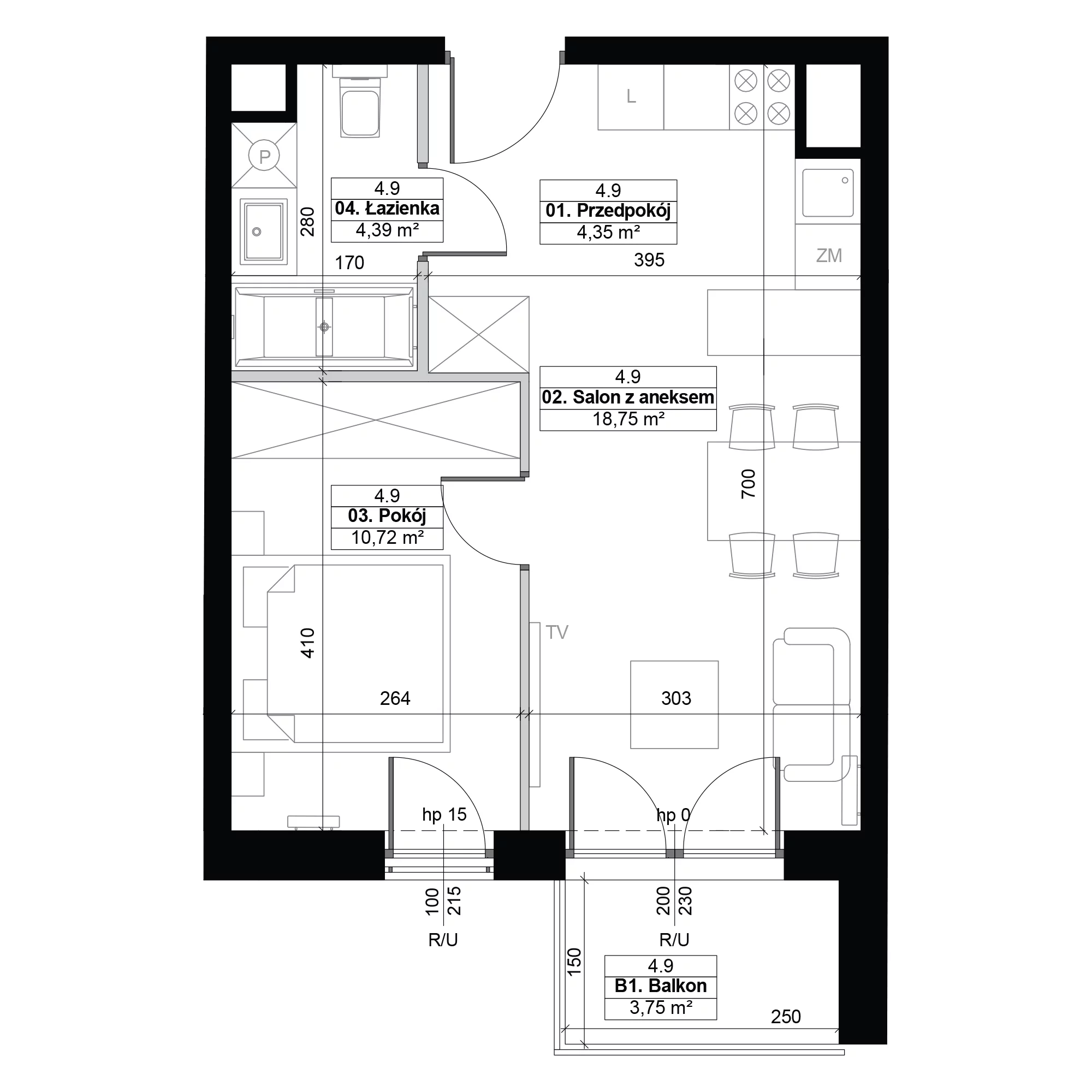 2 pokoje, mieszkanie 38,21 m², piętro 4, oferta nr 4.9, Diasfera III, Łódź, Śródmieście, al. Piłsudskiego 37