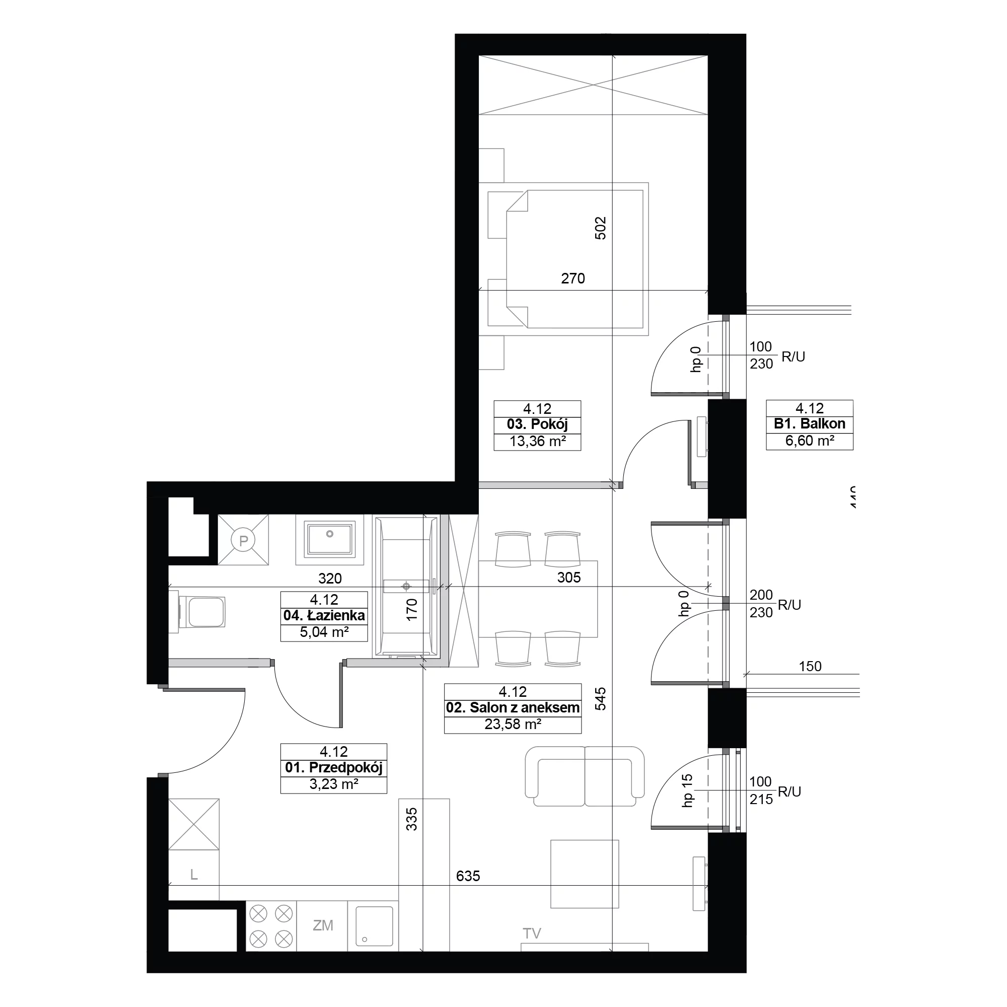 2 pokoje, mieszkanie 45,21 m², piętro 4, oferta nr 4.12, Diasfera III, Łódź, Śródmieście, al. Piłsudskiego 37