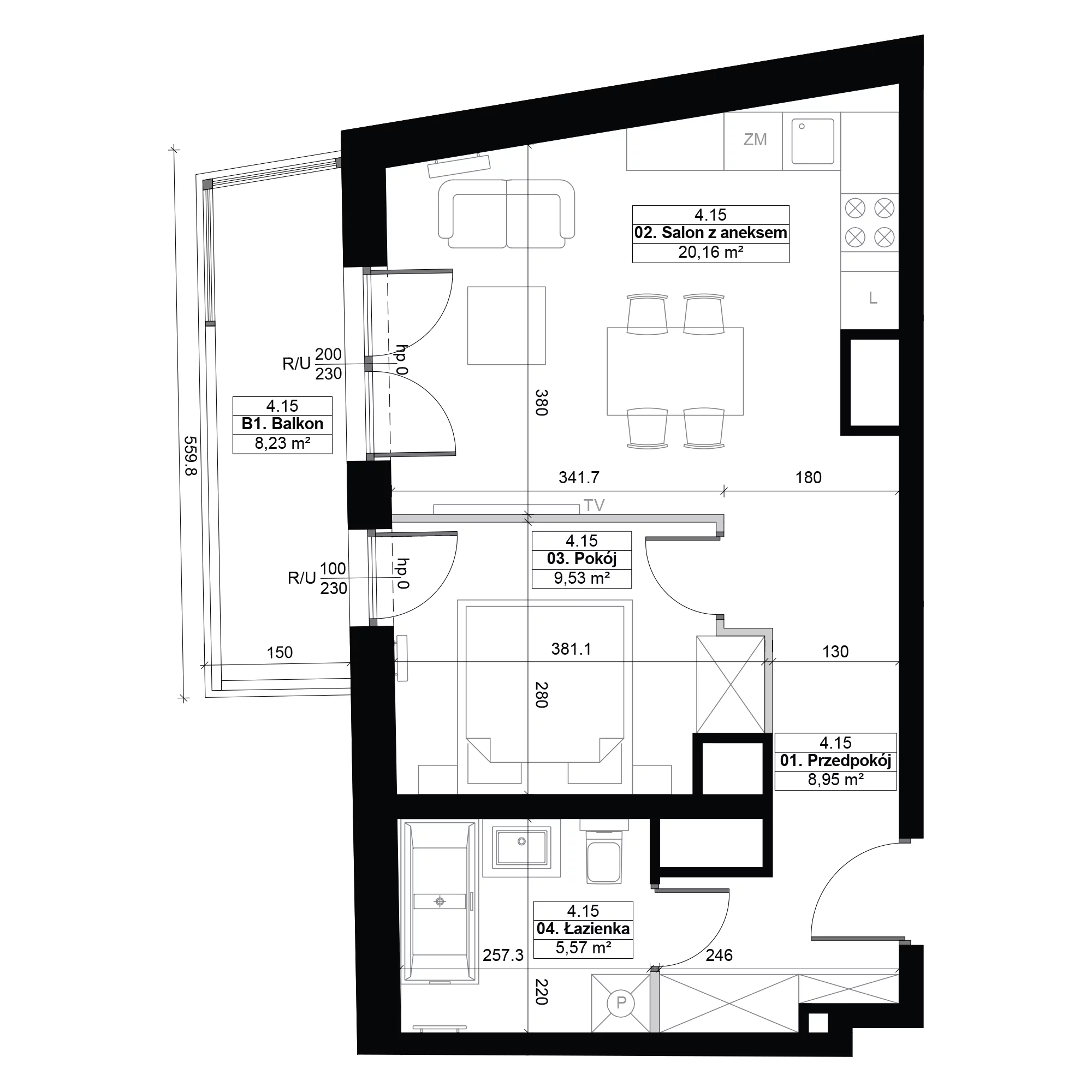 2 pokoje, mieszkanie 44,21 m², piętro 4, oferta nr 4.15, Diasfera III, Łódź, Śródmieście, al. Piłsudskiego 37