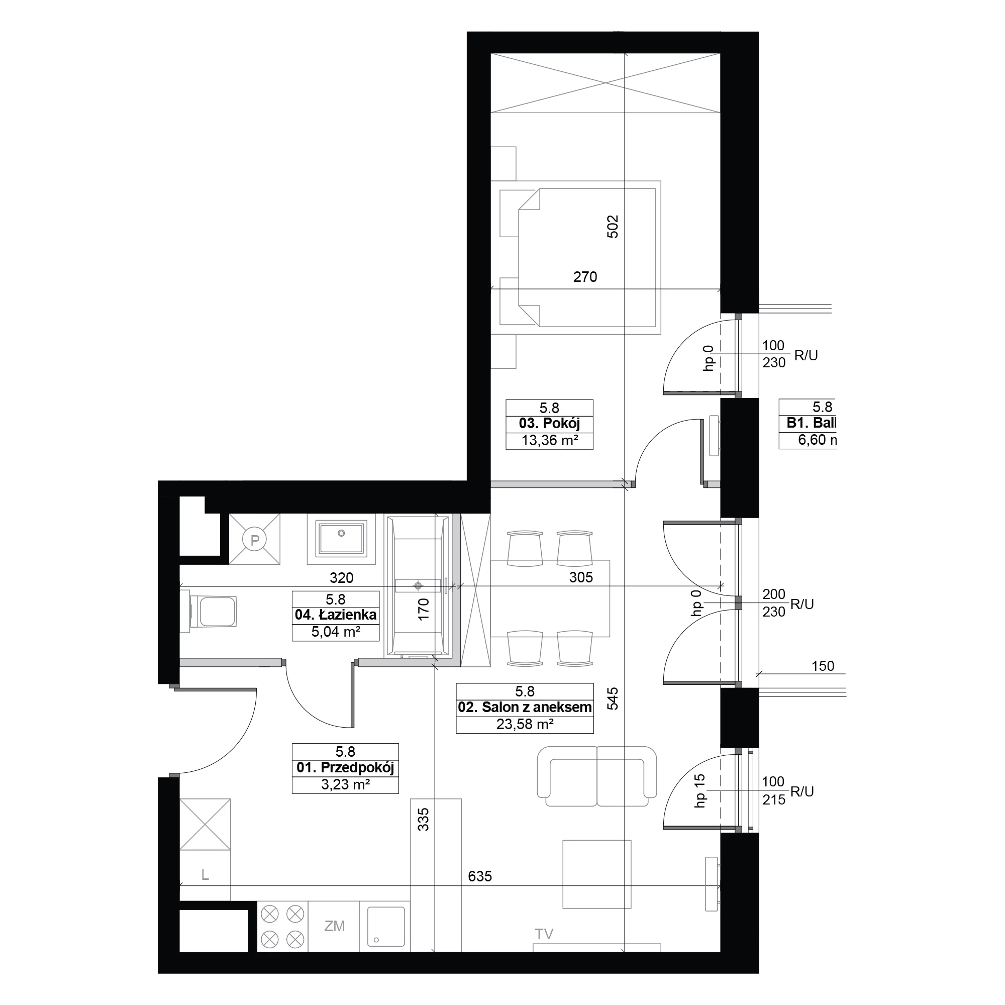 2 pokoje, mieszkanie 45,21 m², piętro 5, oferta nr 5.8, Diasfera III, Łódź, Śródmieście, al. Piłsudskiego 37