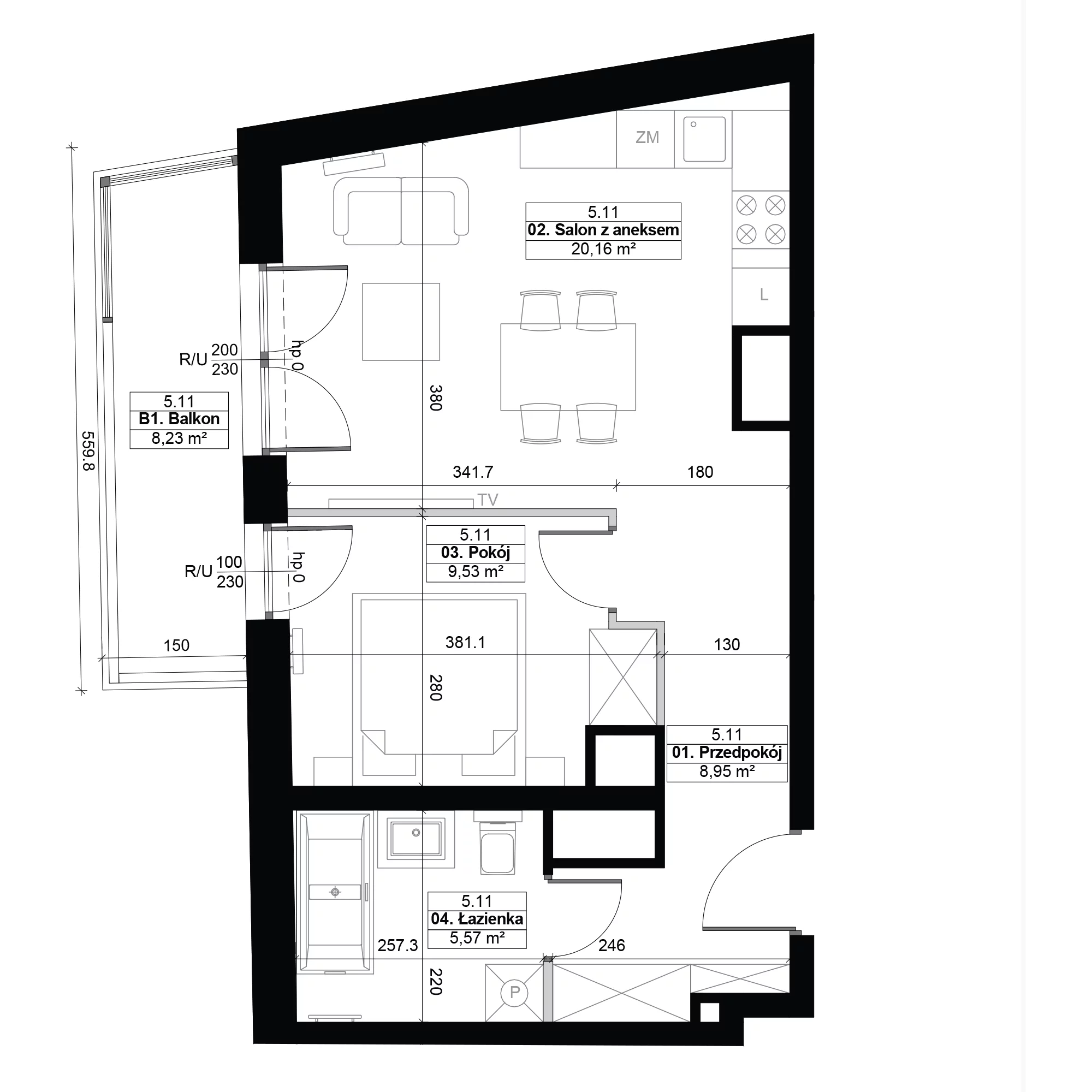 2 pokoje, mieszkanie 44,21 m², piętro 5, oferta nr 5.11, Diasfera III, Łódź, Śródmieście, al. Piłsudskiego 37
