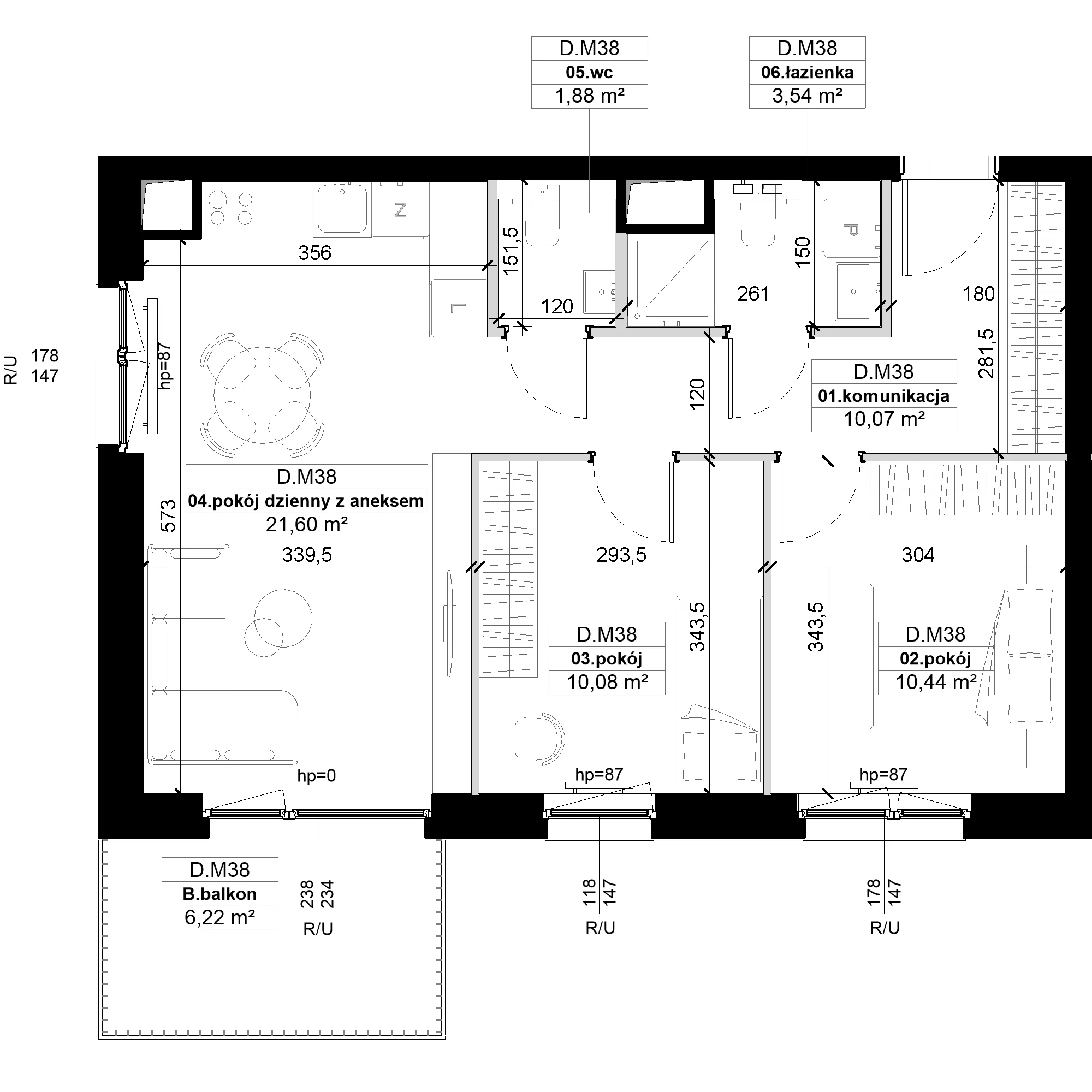3 pokoje, mieszkanie 57,61 m², piętro 1, oferta nr D.M38, No to Naramowice, Poznań, Naramowice, Naramowice, ul. Maków Polnych