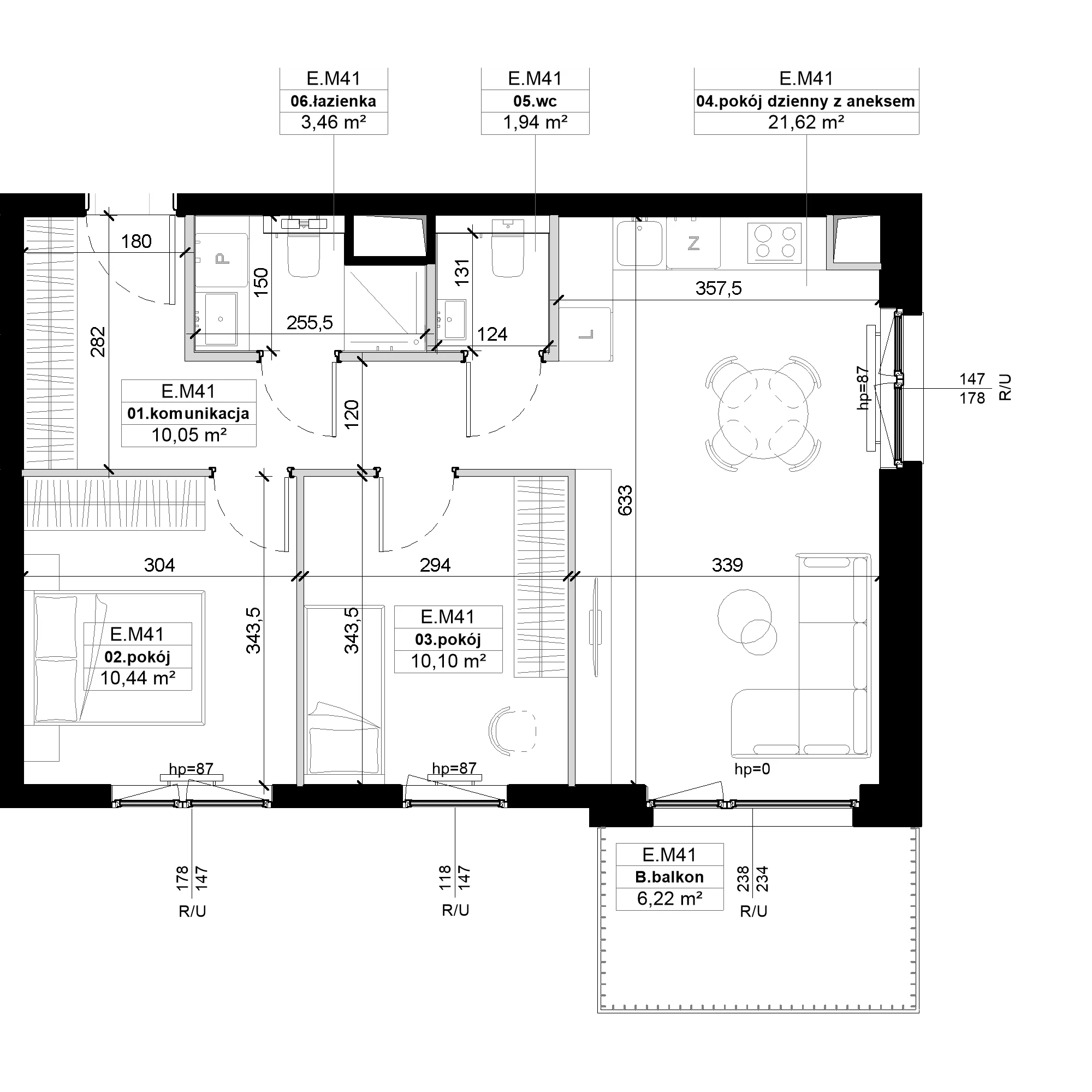 3 pokoje, mieszkanie 57,61 m², piętro 1, oferta nr E.M41, No to Naramowice, Poznań, Naramowice, Naramowice, ul. Maków Polnych