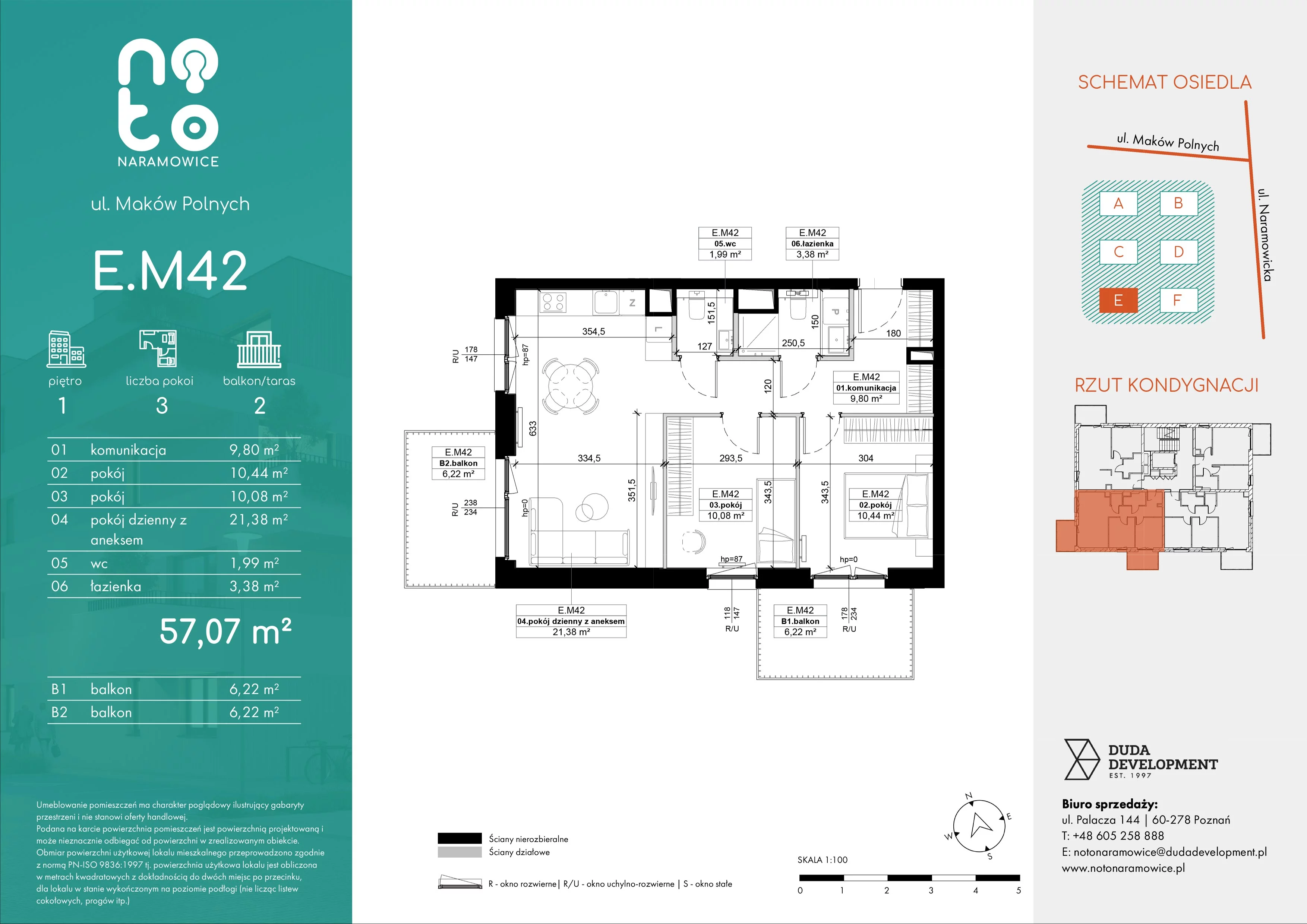 3 pokoje, mieszkanie 57,07 m², piętro 1, oferta nr E.M42, No to Naramowice, Poznań, Naramowice, Naramowice, ul. Maków Polnych