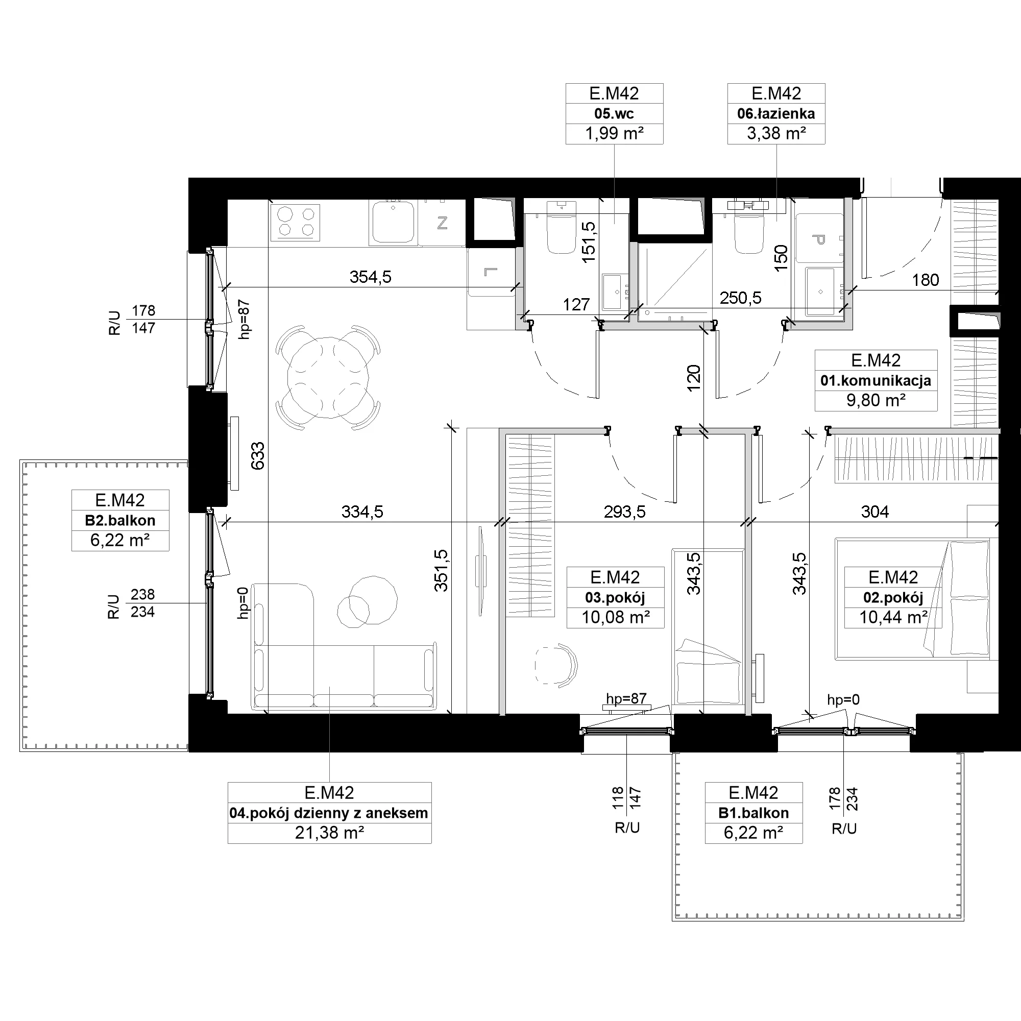 3 pokoje, mieszkanie 57,07 m², piętro 1, oferta nr E.M42, No to Naramowice, Poznań, Naramowice, Naramowice, ul. Maków Polnych