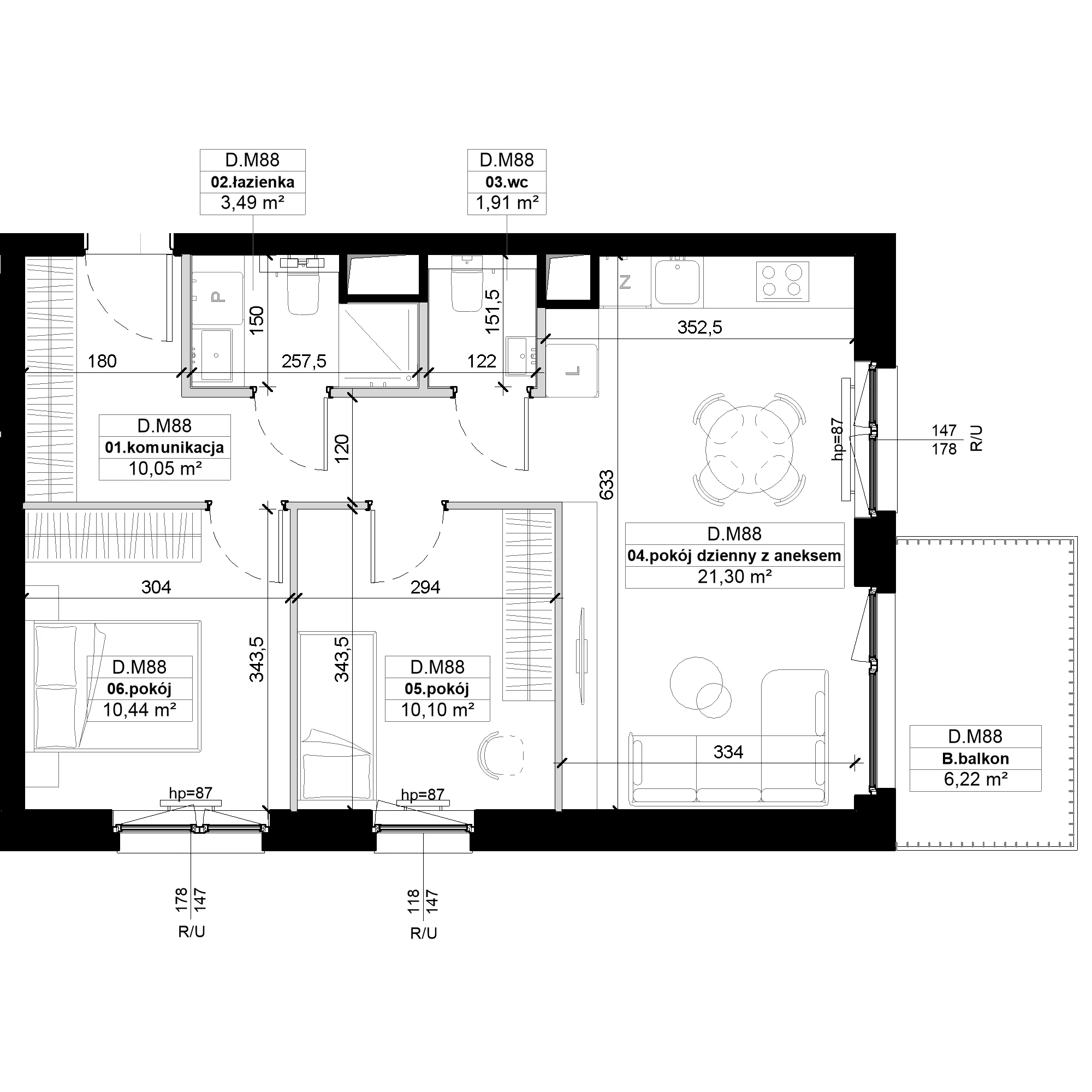 3 pokoje, mieszkanie 57,29 m², piętro 3, oferta nr D.M88, No to Naramowice, Poznań, Naramowice, Naramowice, ul. Maków Polnych