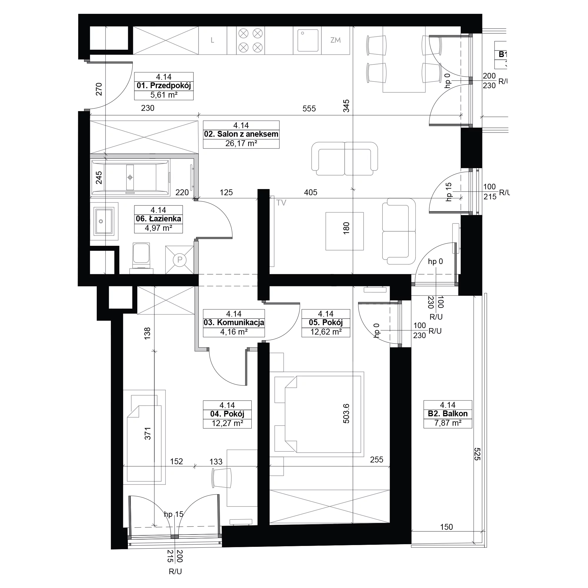 3 pokoje, mieszkanie 65,80 m², piętro 4, oferta nr 4.14, Diasfera III, Łódź, Śródmieście, al. Piłsudskiego 37