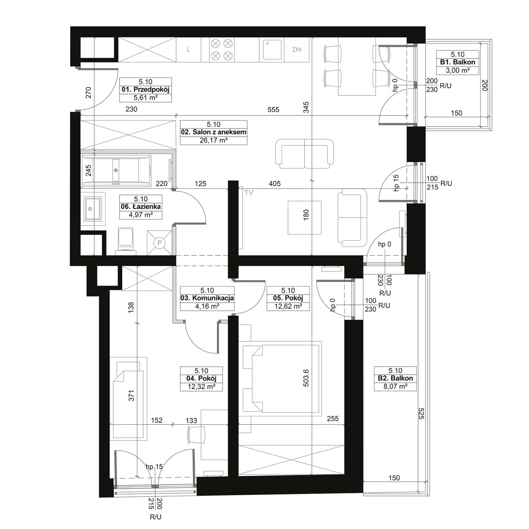 3 pokoje, mieszkanie 65,85 m², piętro 5, oferta nr 5.10, Diasfera III, Łódź, Śródmieście, al. Piłsudskiego 37