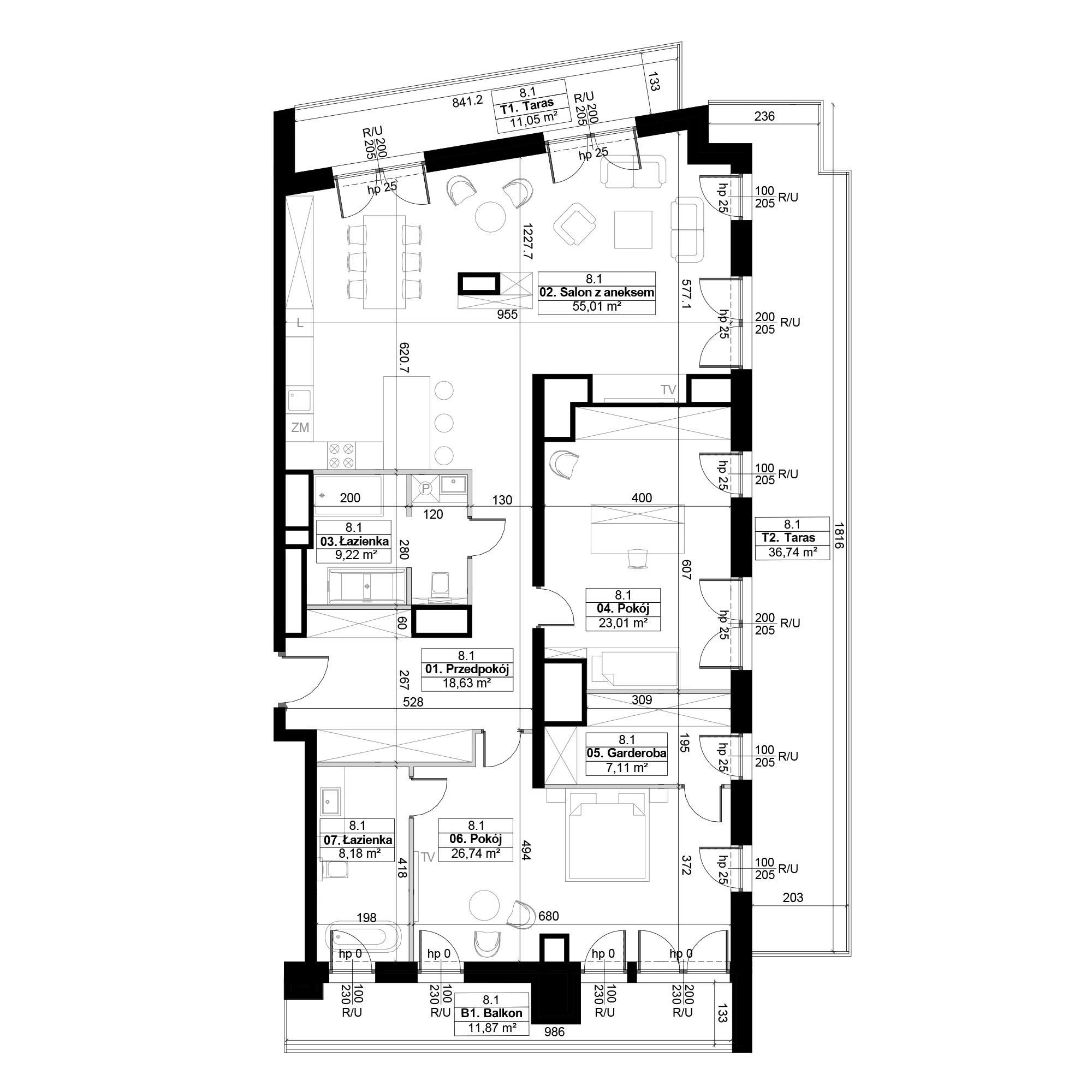 3 pokoje, mieszkanie 147,90 m², piętro 8, oferta nr 8.1, Diasfera III, Łódź, Śródmieście, al. Piłsudskiego 37