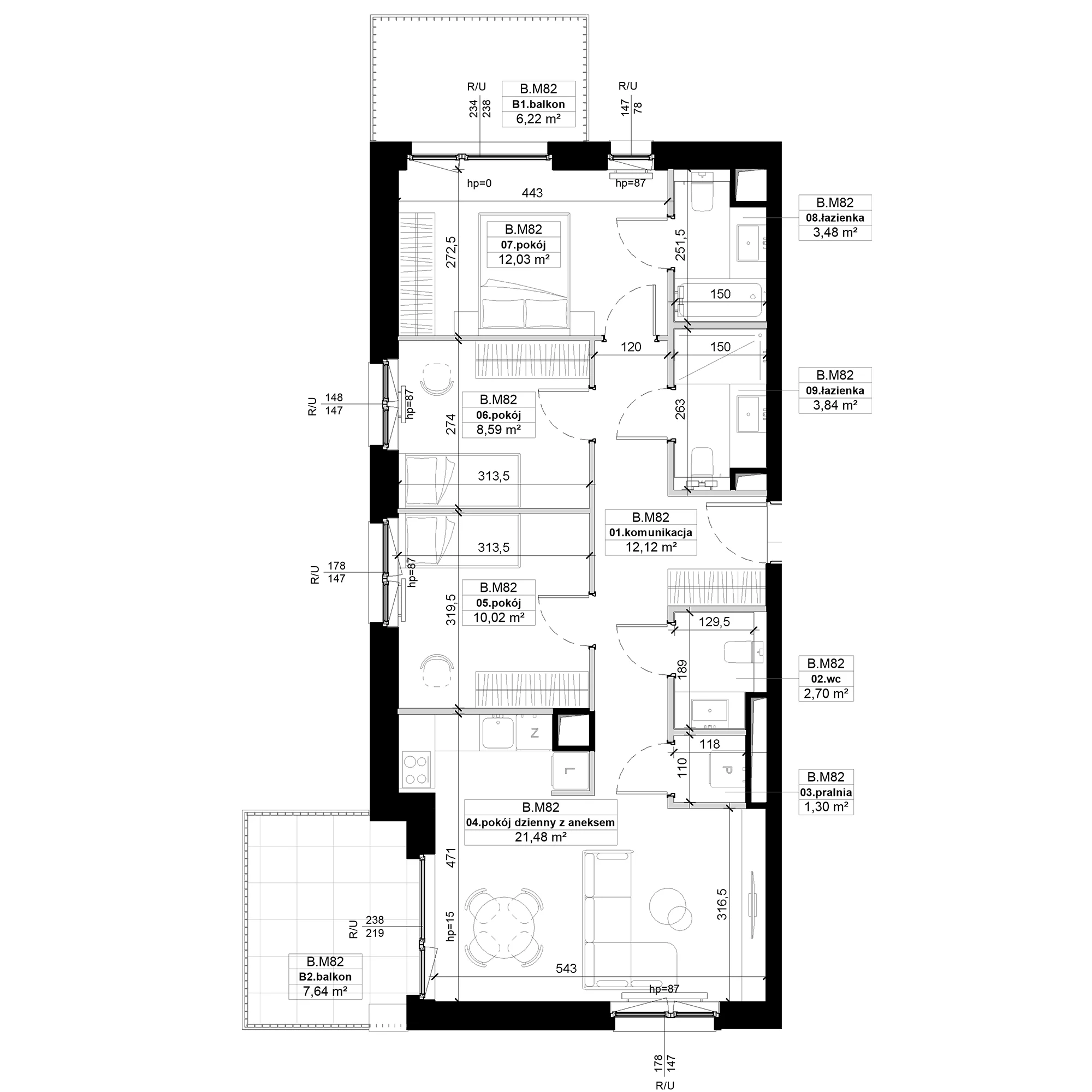 4 pokoje, mieszkanie 75,56 m², piętro 3, oferta nr B.M82, No to Naramowice, Poznań, Naramowice, Naramowice, ul. Maków Polnych