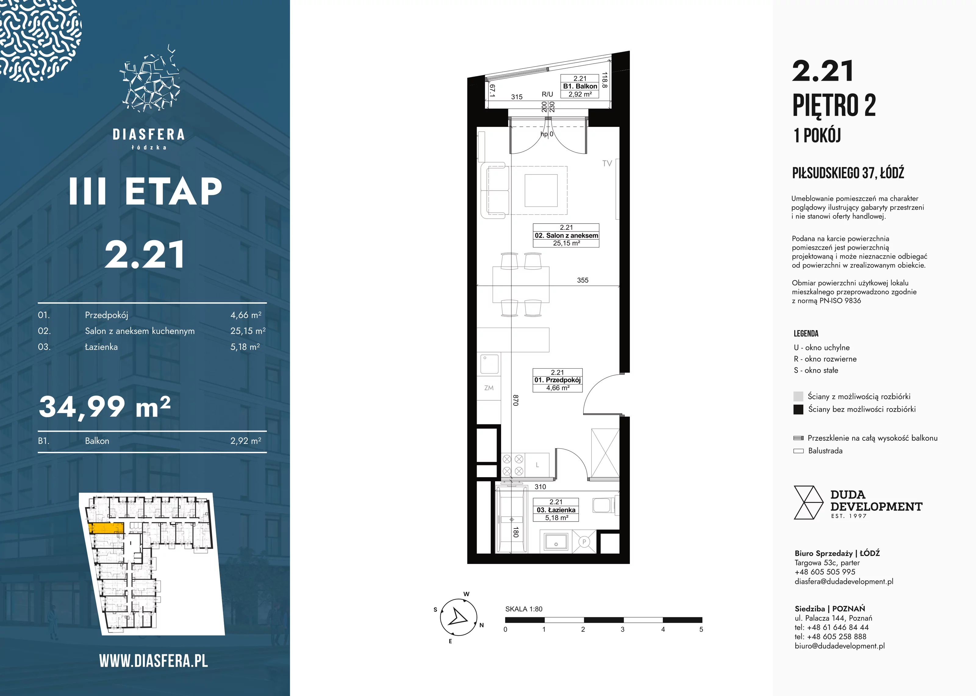 Mieszkanie 34,99 m², piętro 2, oferta nr 2_21, Diasfera III, Łódź, Śródmieście, al. Piłsudskiego 37