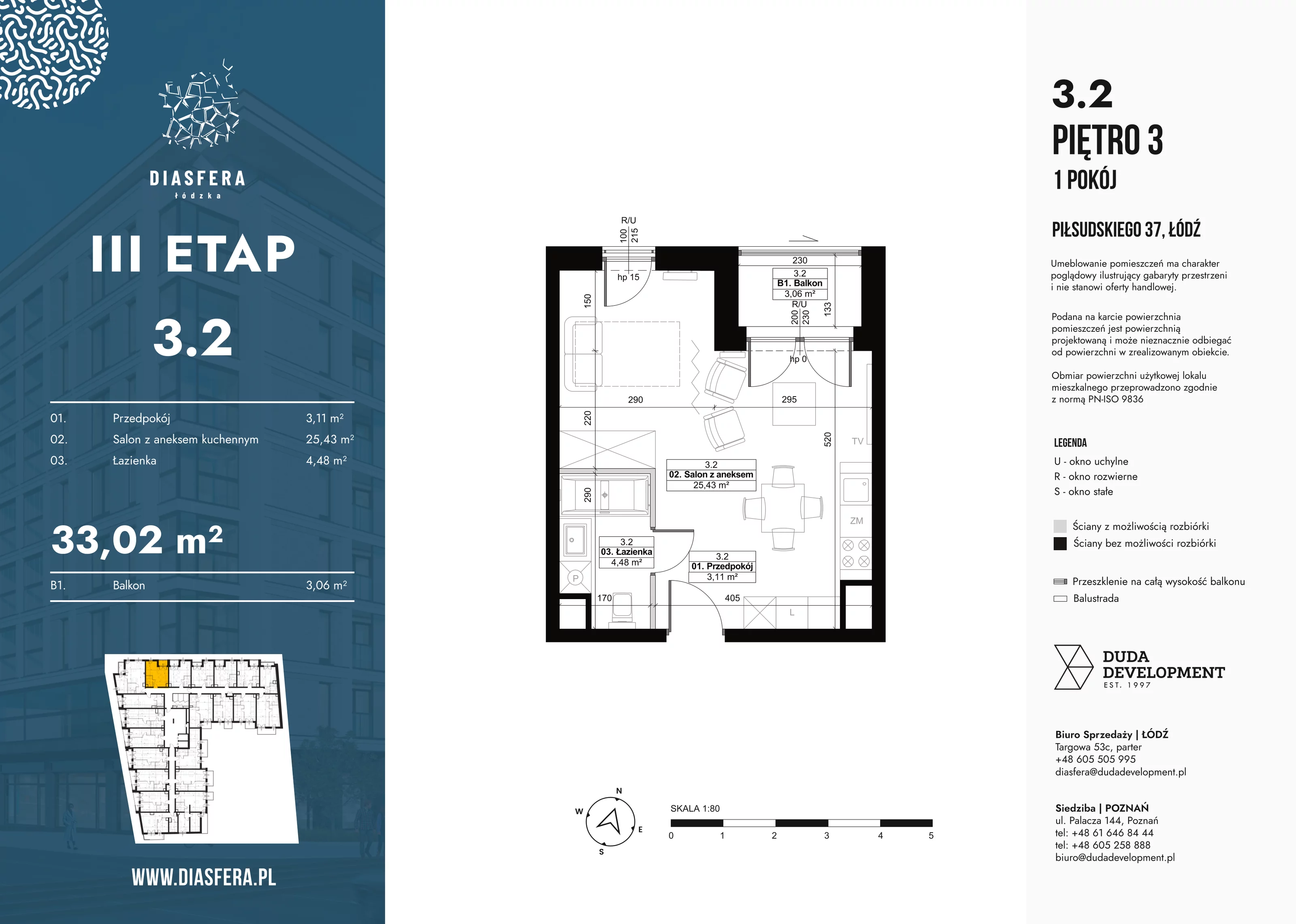 Mieszkanie 33,02 m², piętro 3, oferta nr 3_2, Diasfera III, Łódź, Śródmieście, al. Piłsudskiego 37