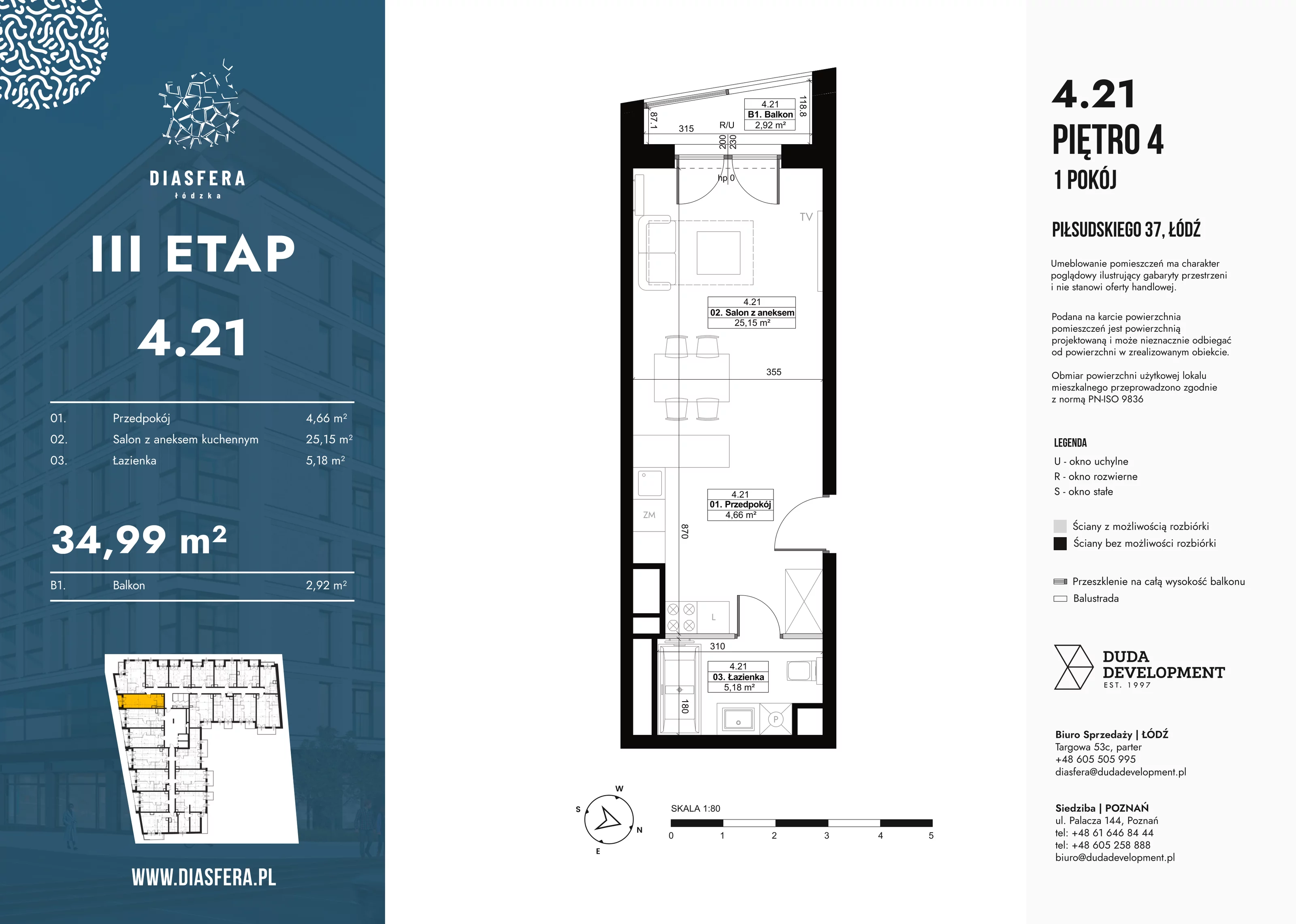 Mieszkanie 34,99 m², piętro 4, oferta nr 4_21, Diasfera III, Łódź, Śródmieście, al. Piłsudskiego 37