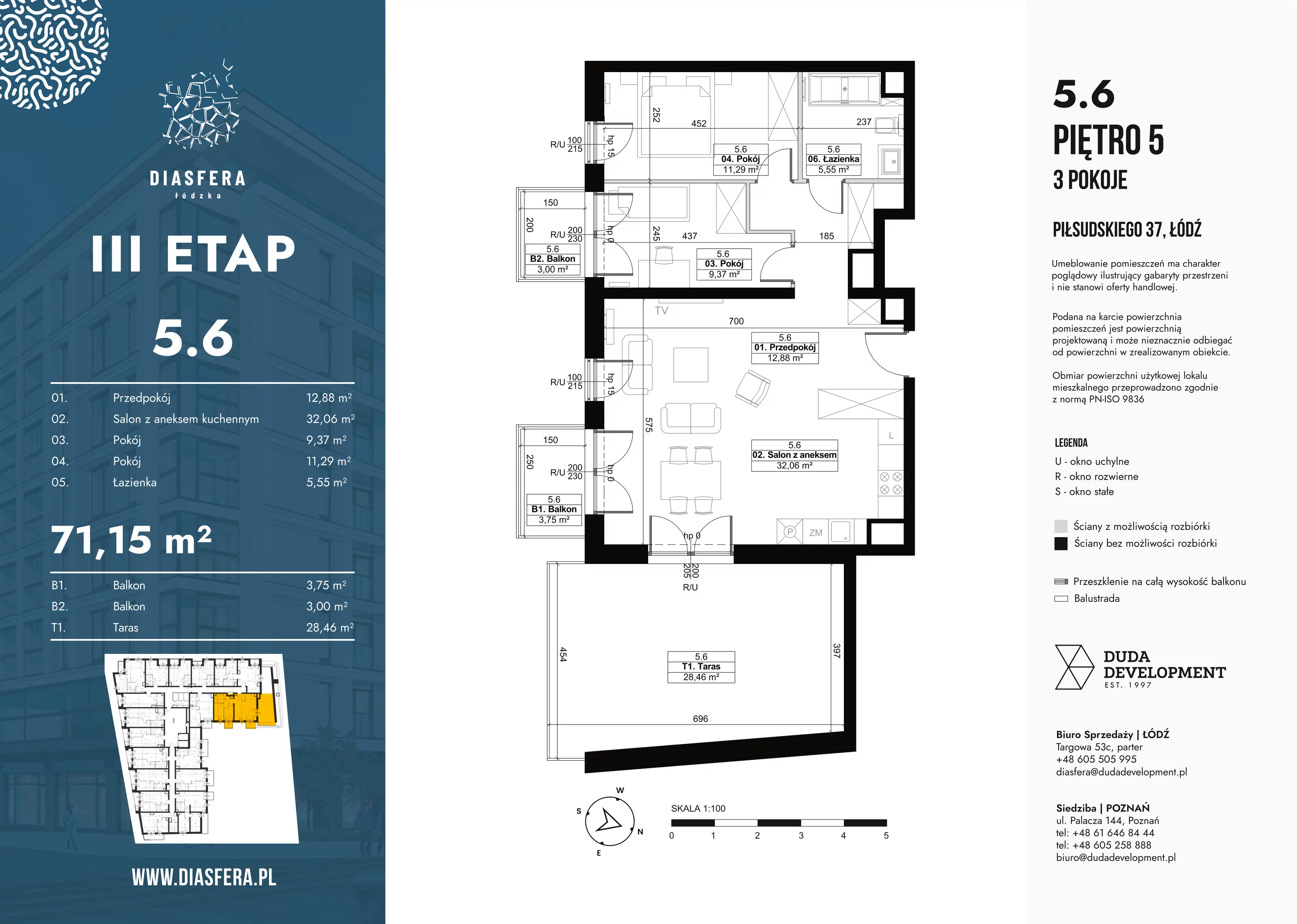 Mieszkanie 71,15 m², piętro 5, oferta nr 5_6, Diasfera III, Łódź, Śródmieście, al. Piłsudskiego 37-idx